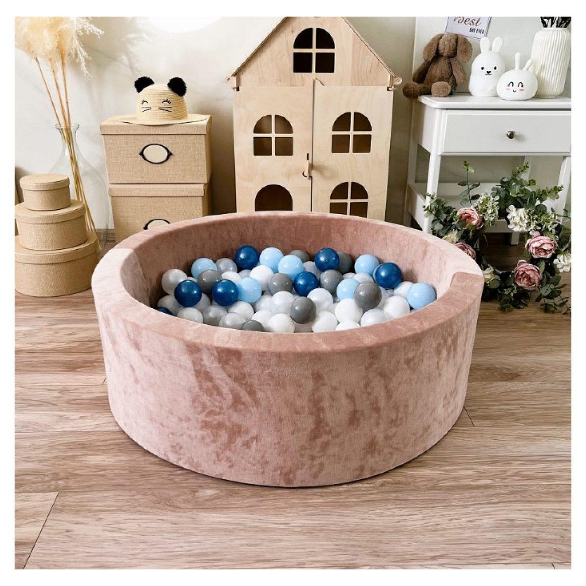 Voir la diapositive 2 : MONIO FOR KIDS Piscine à balles velours 90 cm rose + 200 balles