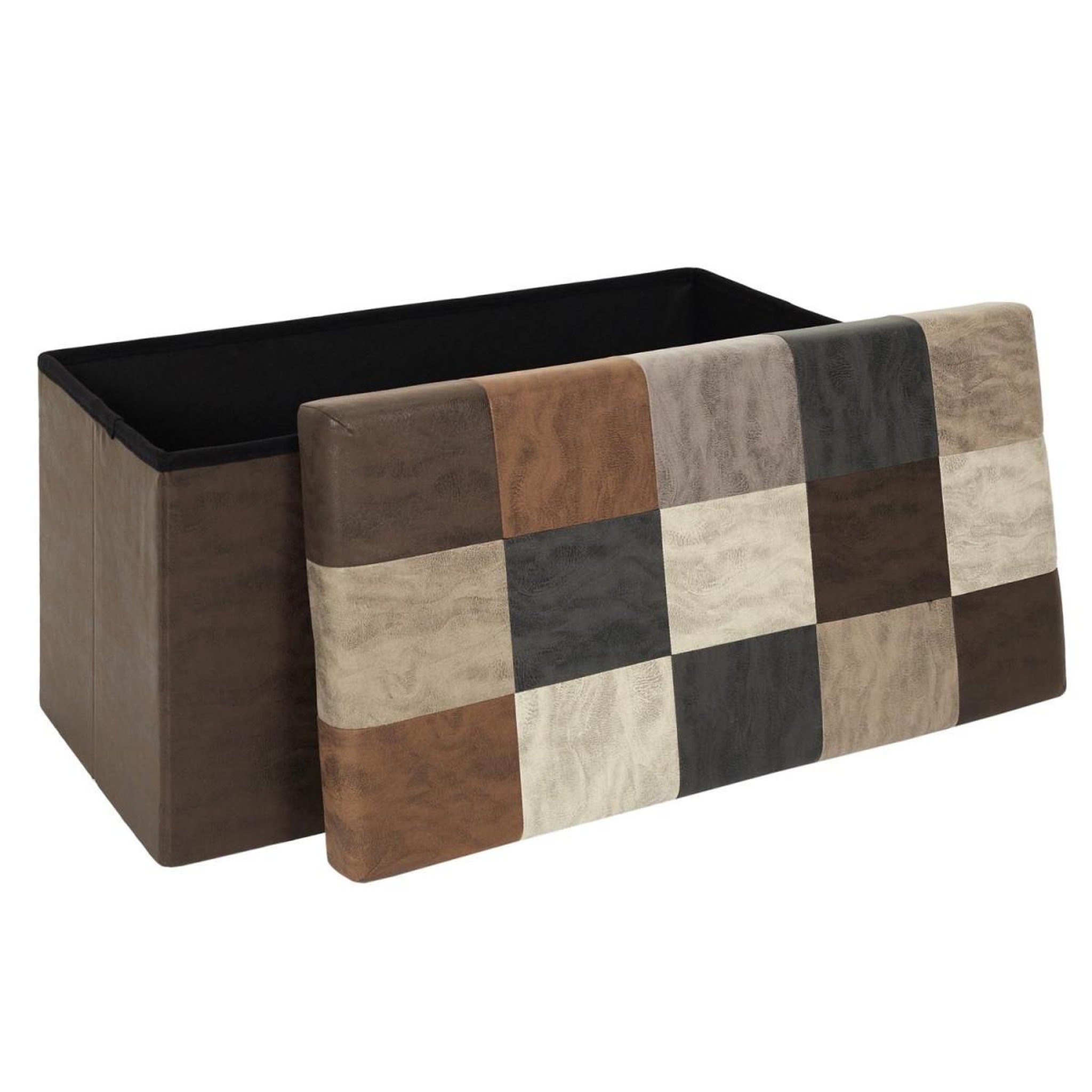 Voir la diapositive 3 : The Home Deco Factory Banc coffre pliable patchwork  loic  76cm marron