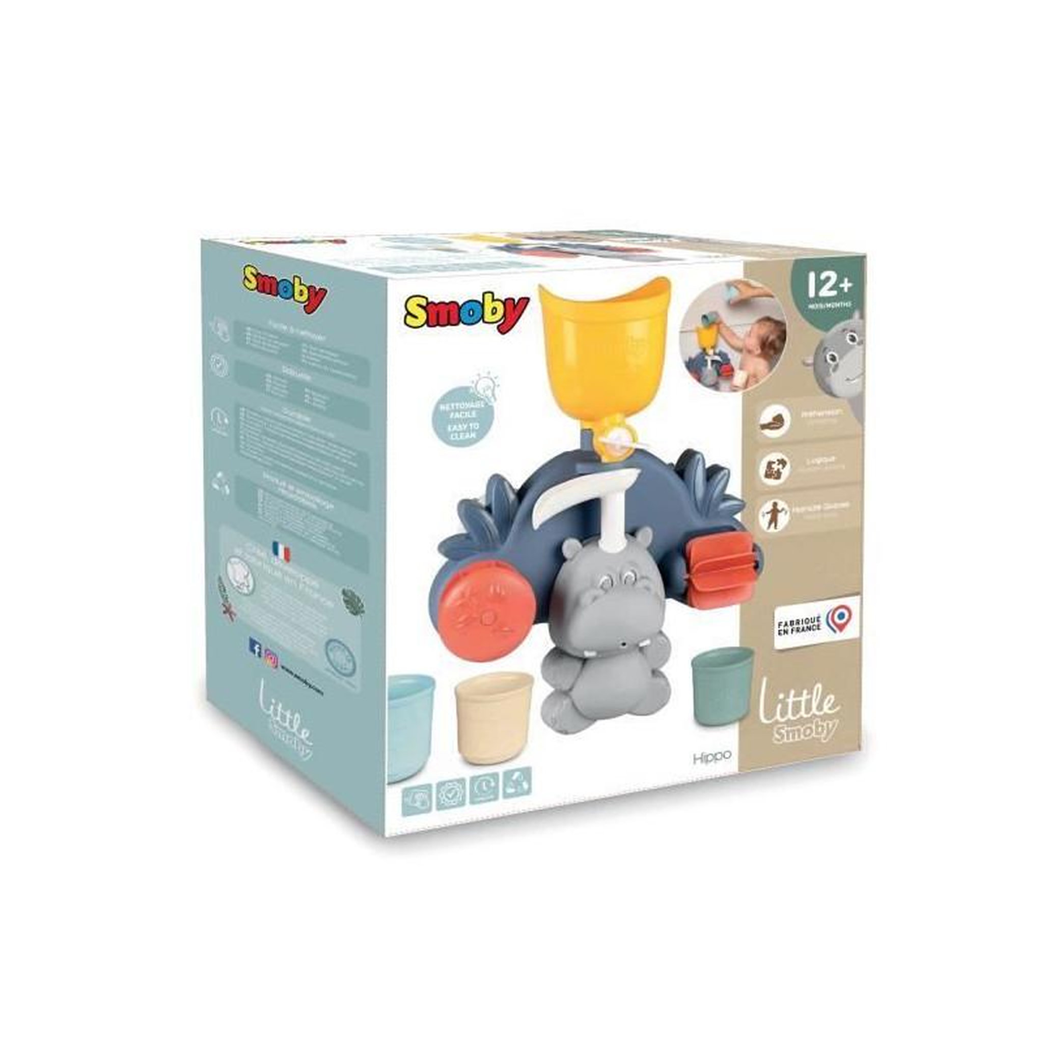 SMOBY Jouet de bain Smoby Little Smoby Hippo - Toboggan et roues pour bébé de 18 mois - Bleu et vert