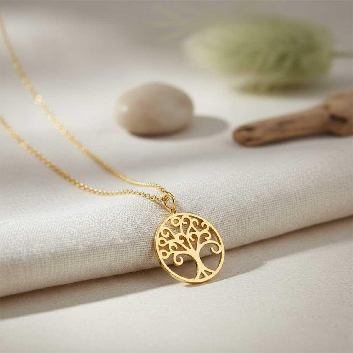 L'ATELIER D'AZUR Pendentif Or Jaune Arbre de Vie - Chaine Dorée Offerte - Femme