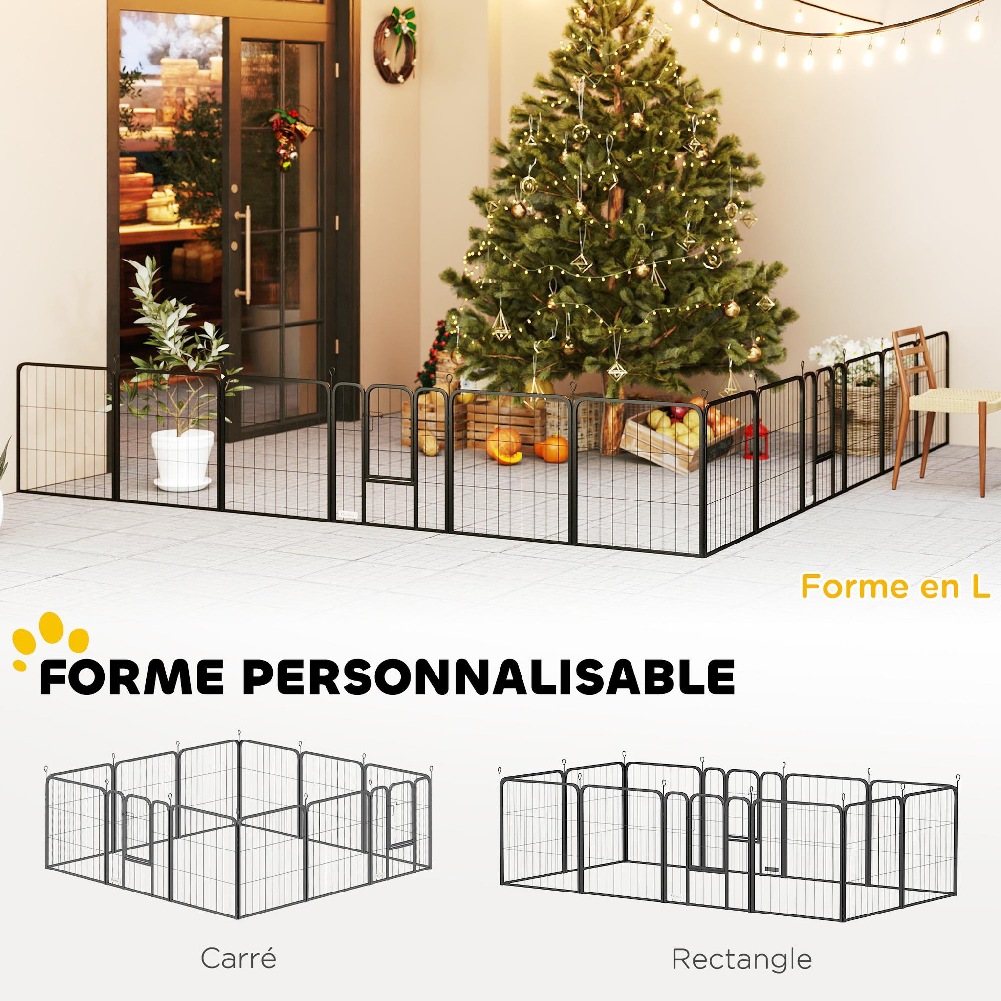 Voir la diapositive 4 : PAWHUT Parc enclos chien modulable pliable 12 panneaux porte verrouillable acier époxy noir