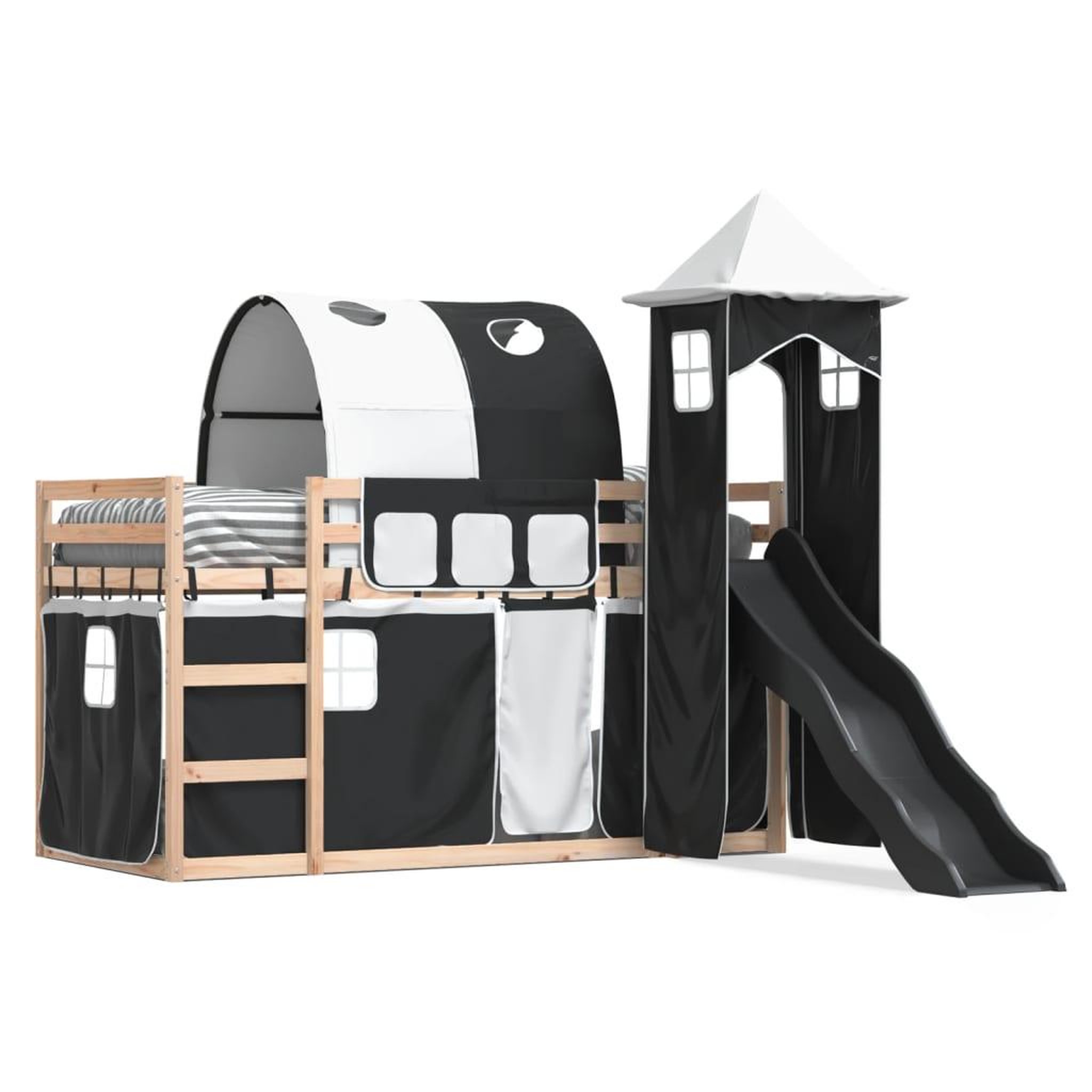 Voir la diapositive 2 : VIDAXL Lit superpose sans matelas avec toboggan blanc noir 80x200 cm