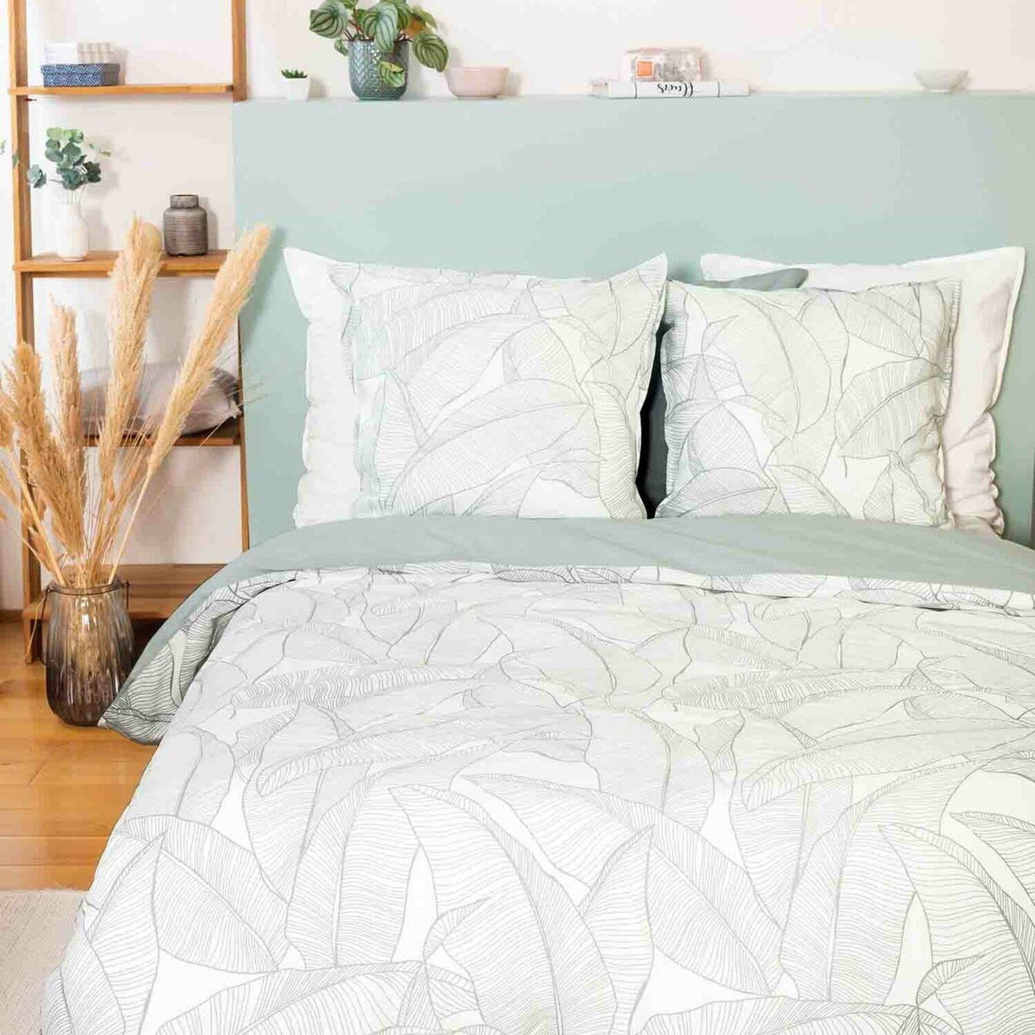 Voir la diapositive 2 : Home collection Parure housse de couette coton-lin lavé 115g/m² + coton lavé 57 fils/cm² pampelune