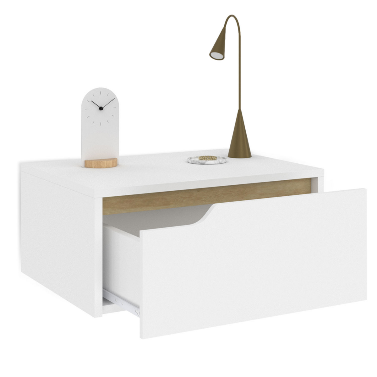 ID MARKET Lot de 2 tables de chevet murales HELSINKI scandinaves 1 tiroir étagère suspendue blanc