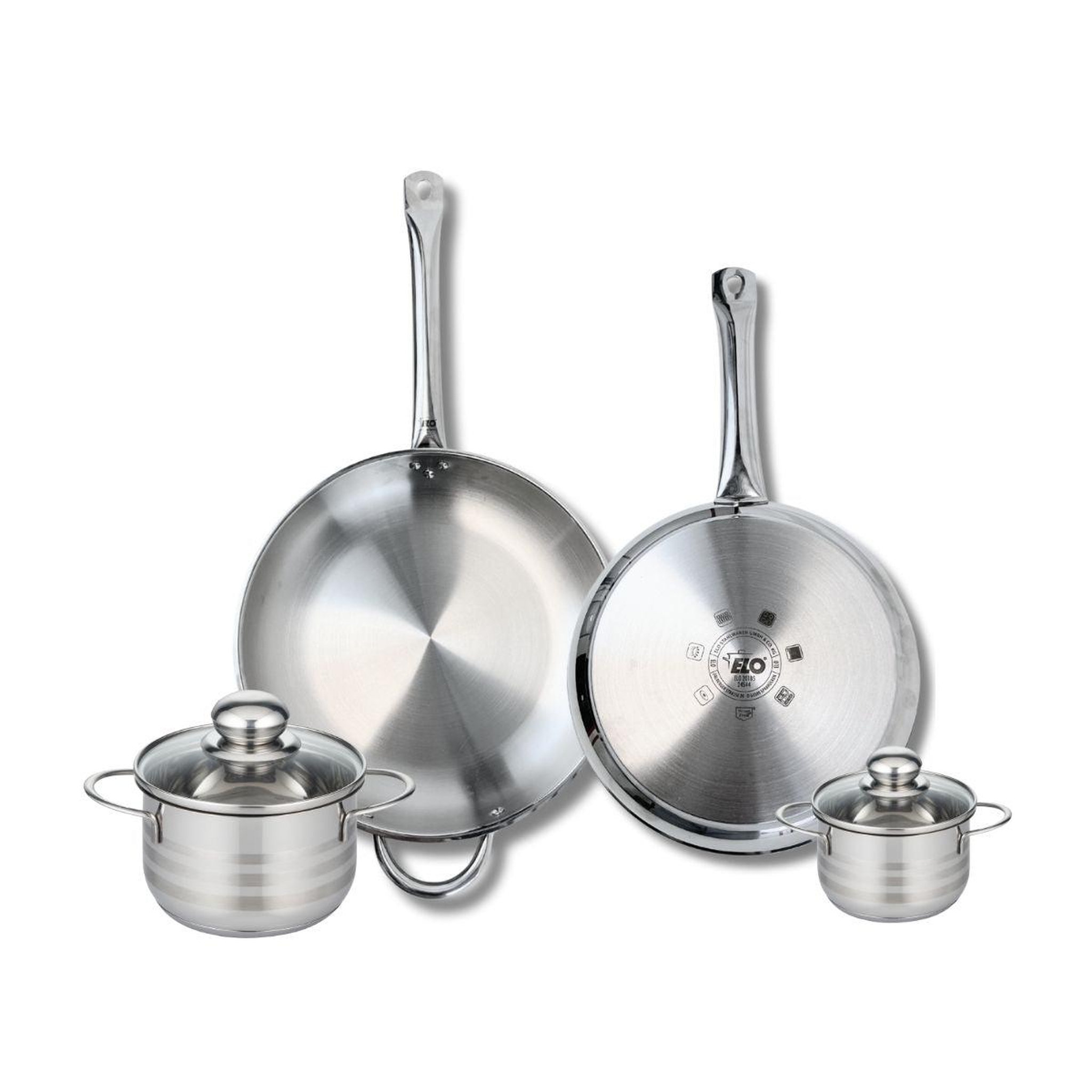 ELO Ensemble de 2 poêles de cuisson 28 et 32 cm et 2 faitouts 12 et 16 cm elo profi brillant