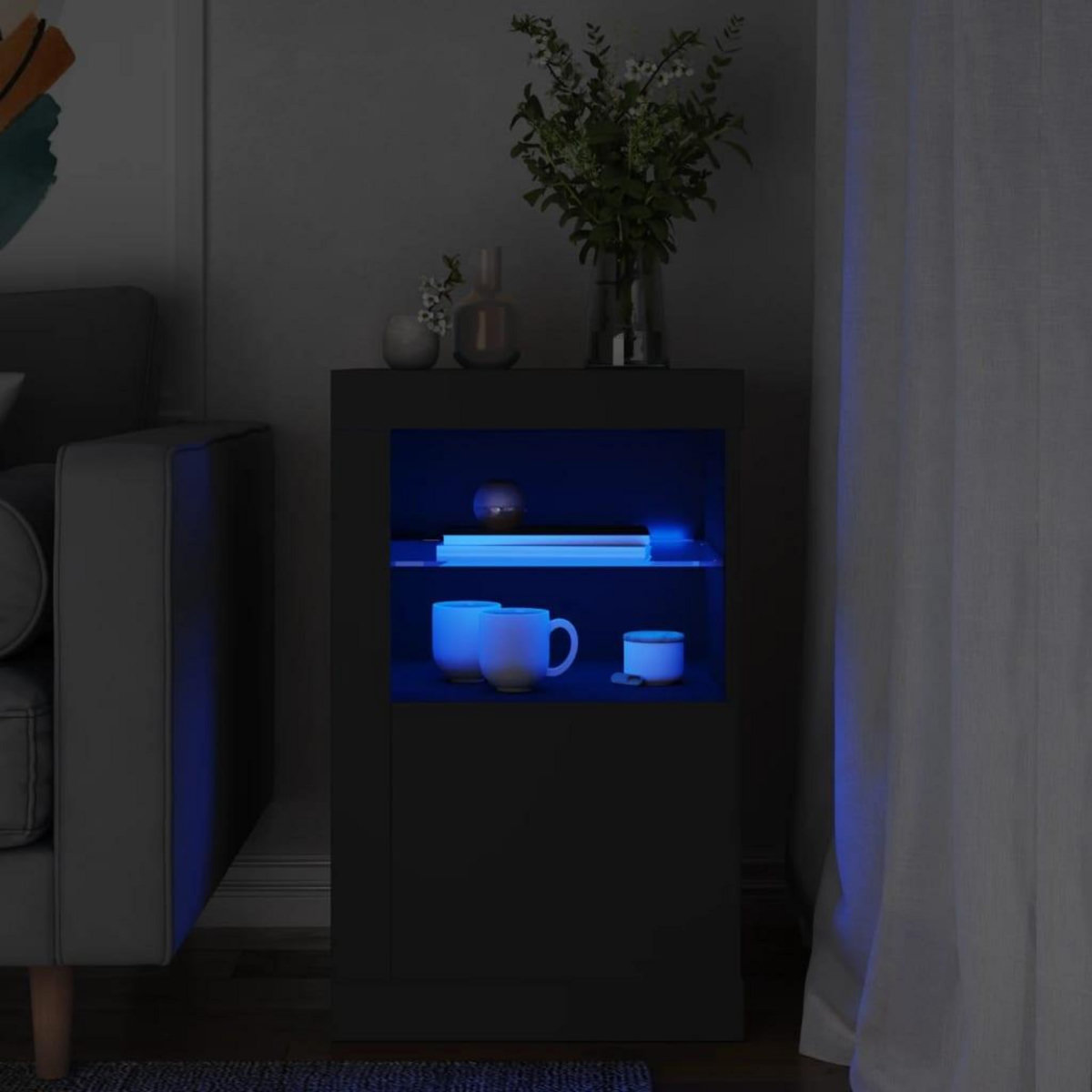 VIDAXL Armoire laterale avec lumieres LED noir bois d'ingenierie