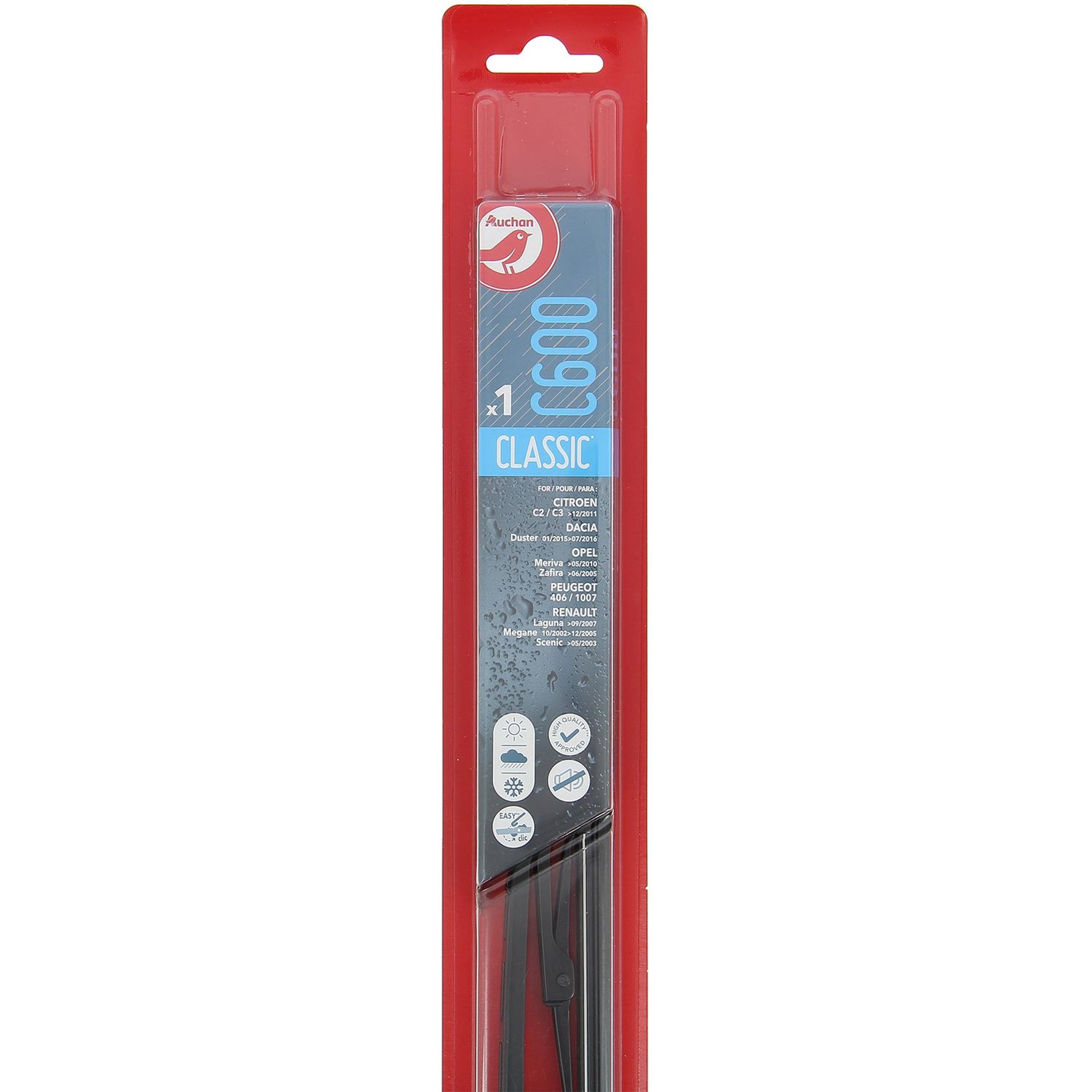AUCHAN Balai d'essuie-glace C600 60cm pour CITROËN DACIA OPEL PEUGEOT RENAULT