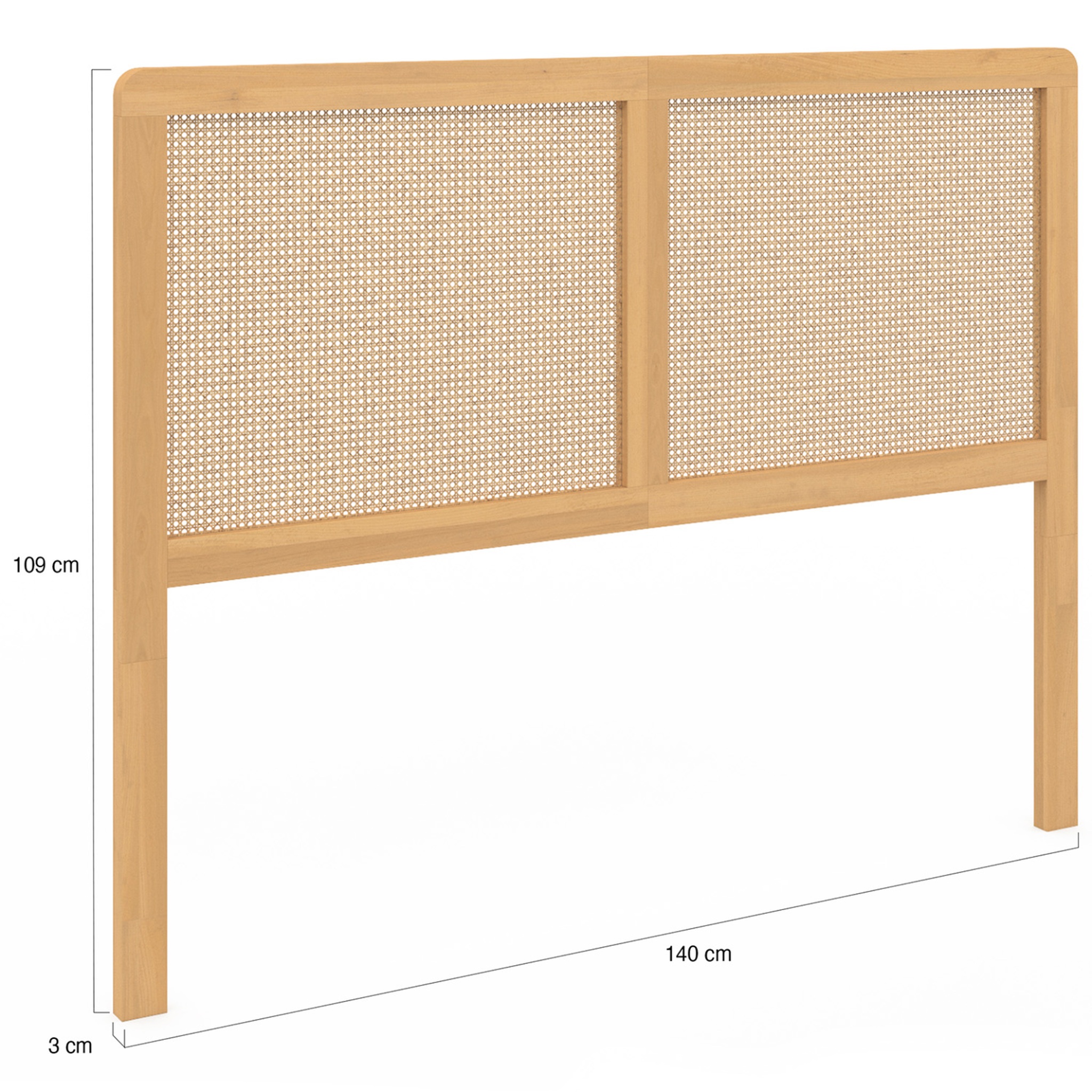 Voir la diapositive 4 : ID MARKET Tête de lit sur pied edhen 140 cm cannage et bois