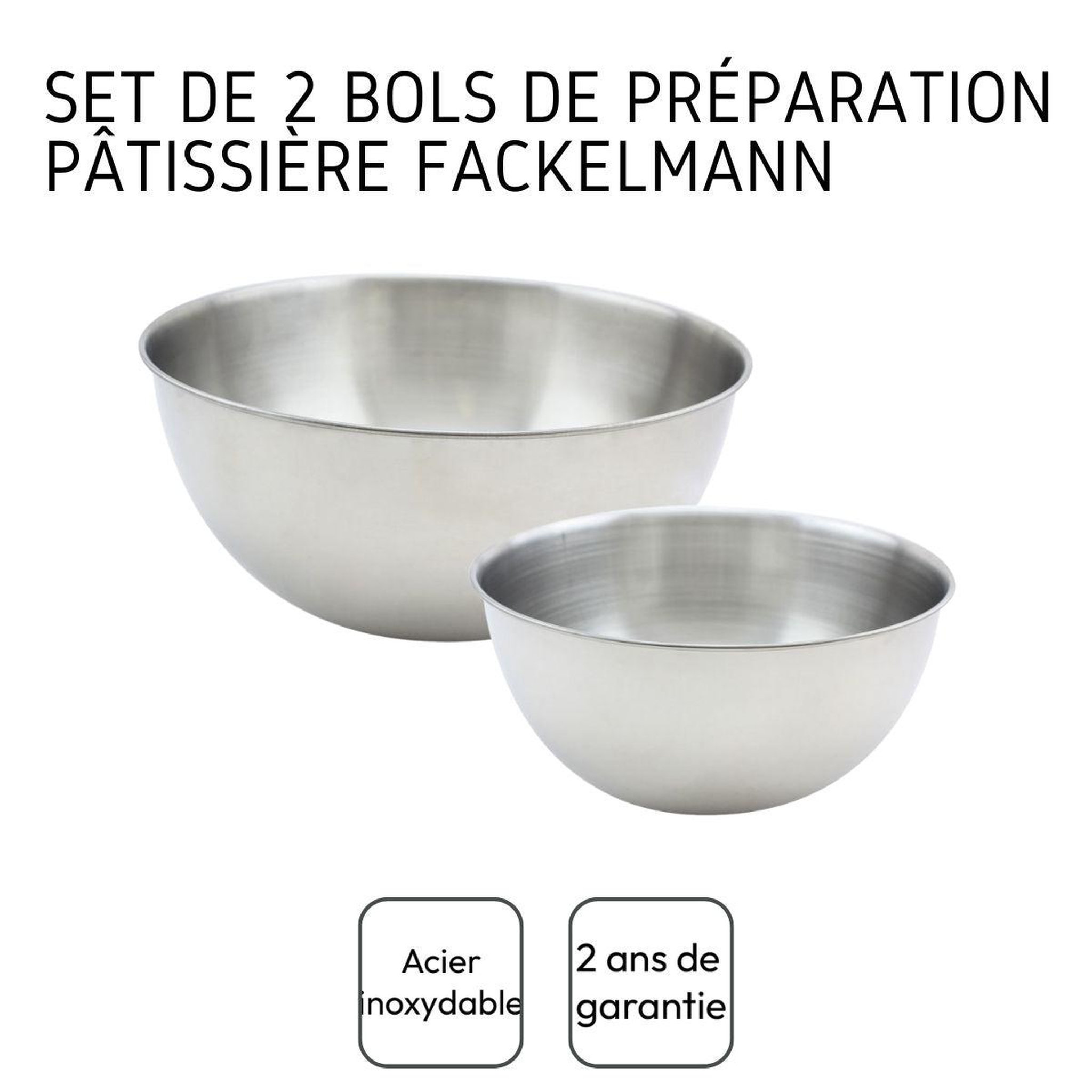 Voir la diapositive 4 : Fackelmann Set de 2 bols à mixer en inox 20,5 et 25 cm fackelmann basic