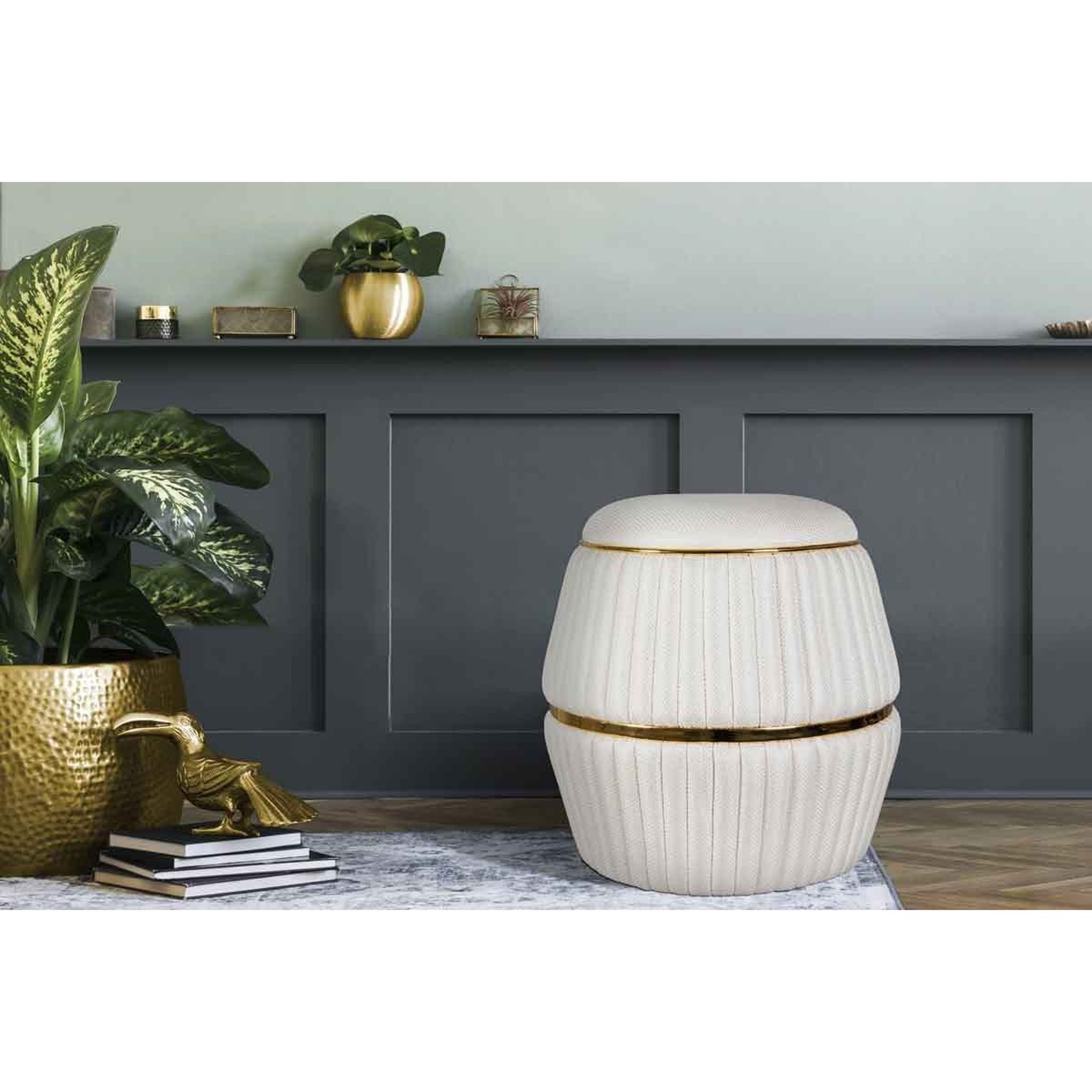 Voir la diapositive 5 : Paris Prix Pouf matelassé  doric  53cm ivoire & or