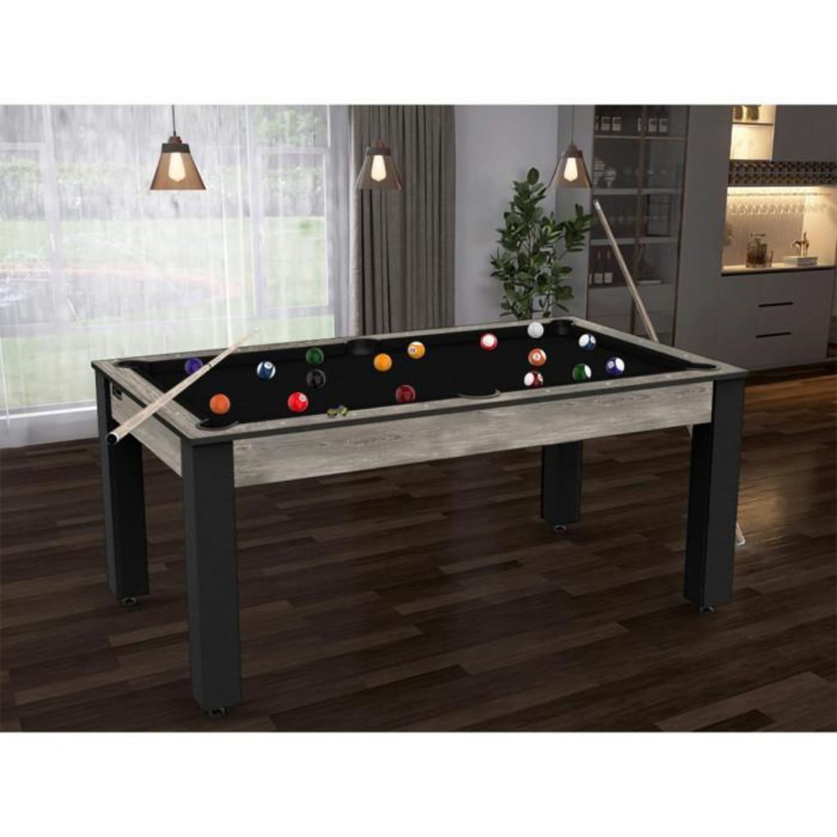 Paris Prix Table de Billard Convertible  Ohio  185cm Noir & Gris
