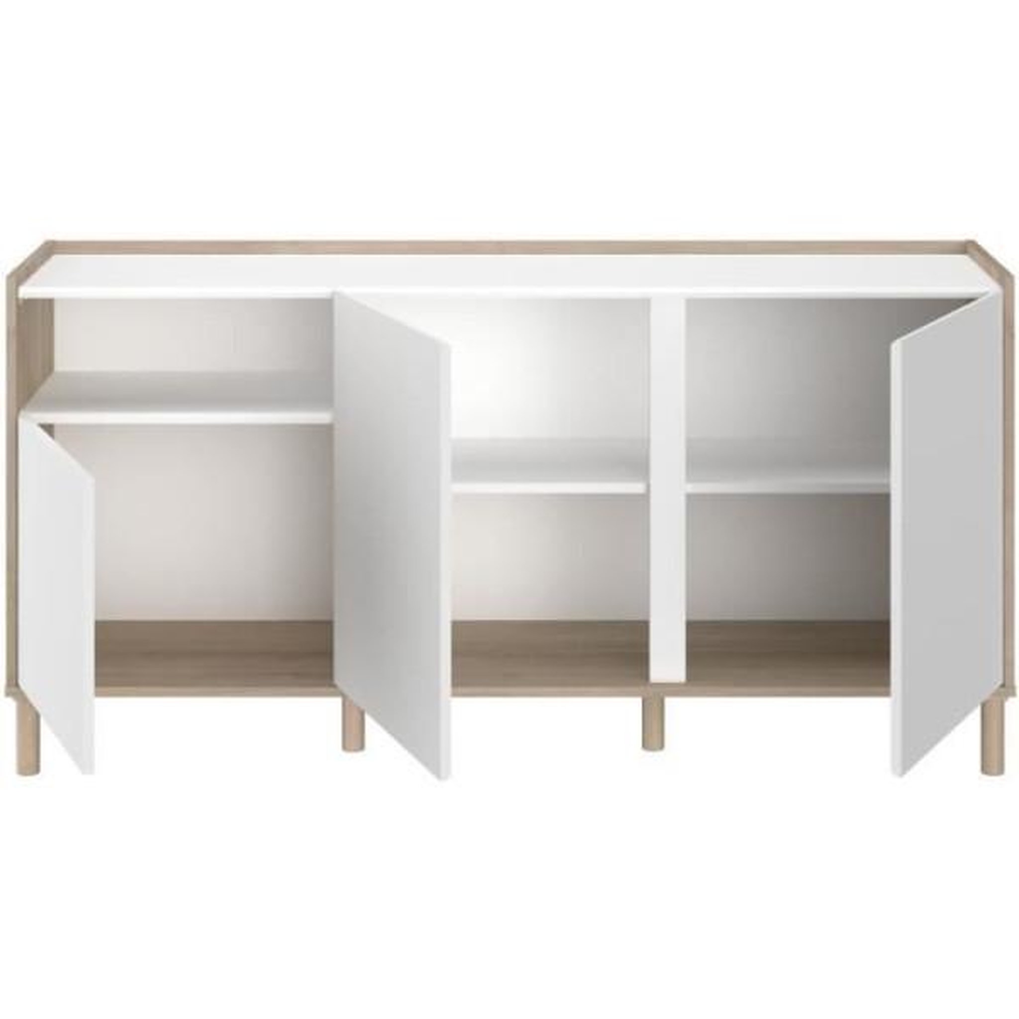 Voir la diapositive 5 : PARISOT Buffet MORPHOS - L 150 x P 40 x H 74,5 cm - Décor blanc / Chene - 3 portes - PARISOT