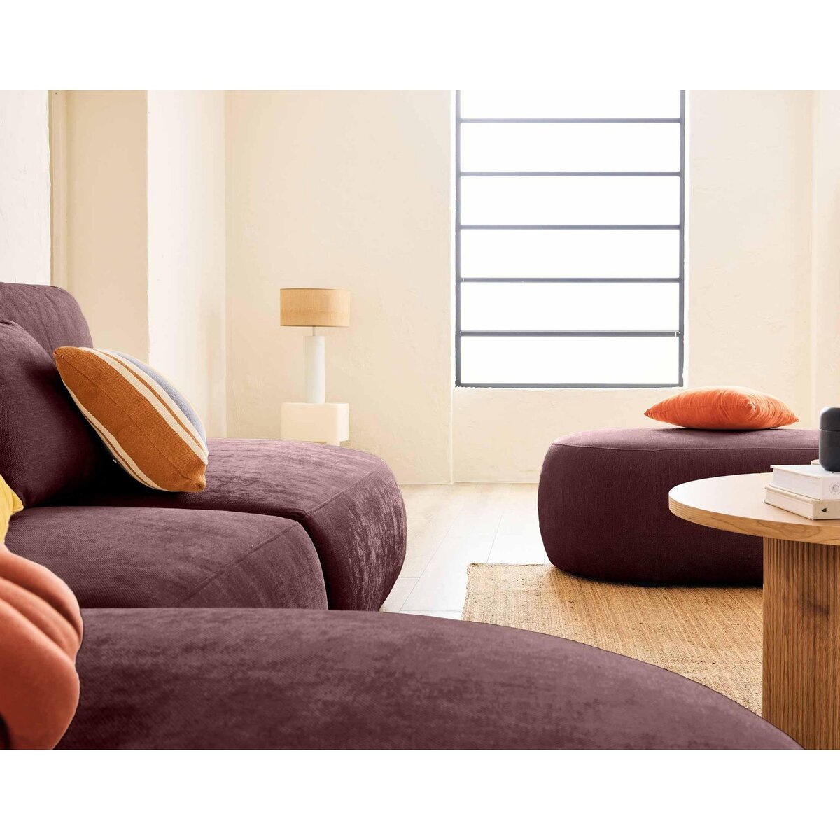 LISA DESIGN Santorini - canapé modulable d'angle gauche + pouf - 5 places - en tissu texturé