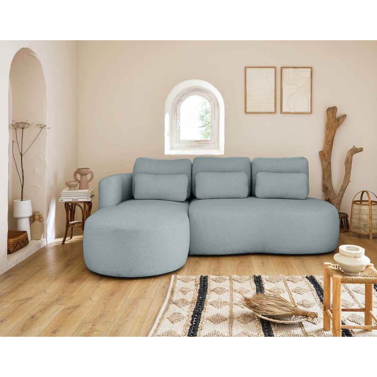 LISA DESIGN Mahina - canapé d'angle gauche - 4 places - convertible avec coffre - en tissu bouclette