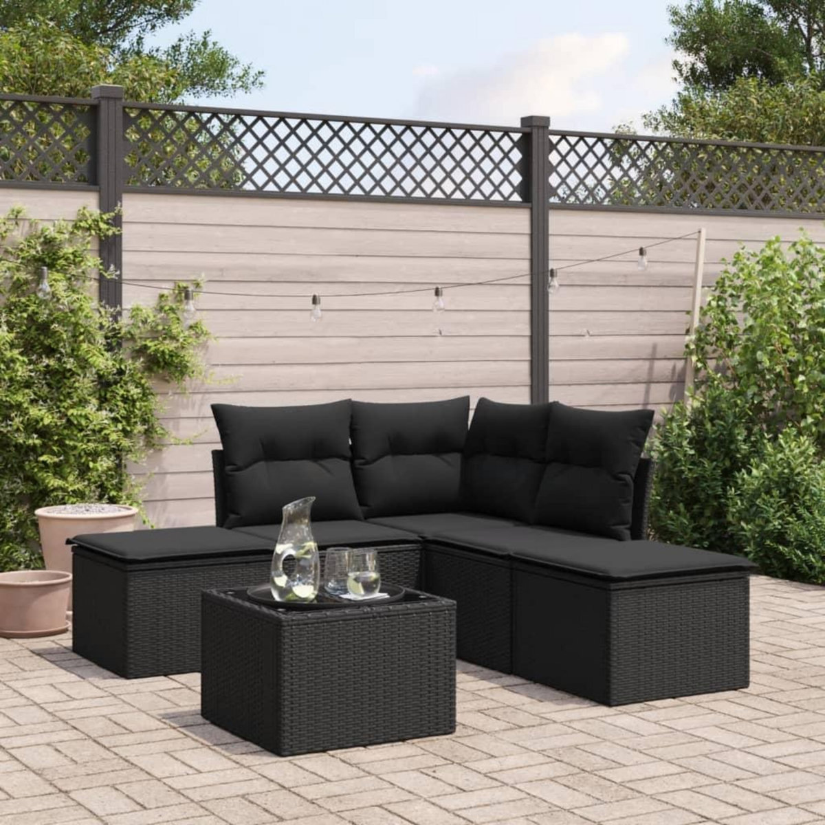 VIDAXL Salon de jardin 6 pcs avec coussins noir resine tressee