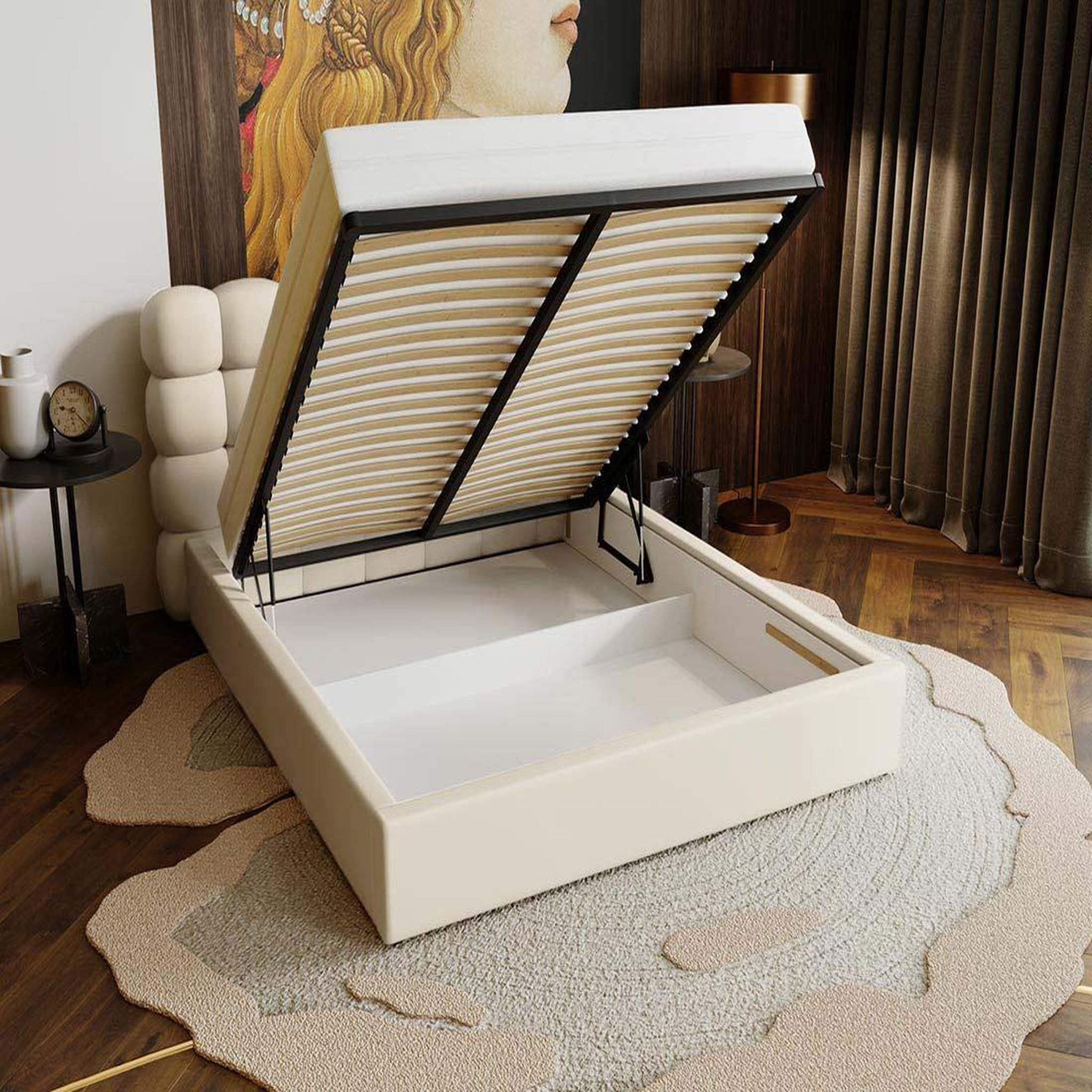 Voir la diapositive 2 : BEST MOBILIER Lotus - lit coffre king size - 180x200 cm - sommier inclus - en velours