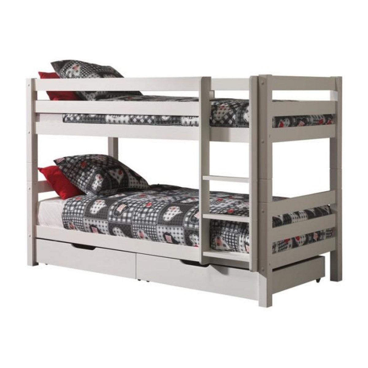 Paris Prix Lit Enfant Superposé & 2 Tiroirs de Lit  Pino  90x200cm Blanc