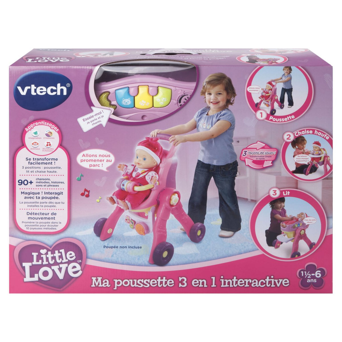 VTECH Poussette 3 en 1 interactive - Little Love