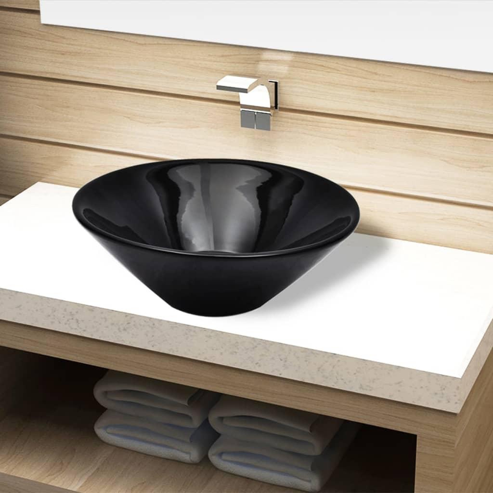 Voir la diapositive 1 : VIDAXL Vasque rond ceramique Noir pour salle de bain