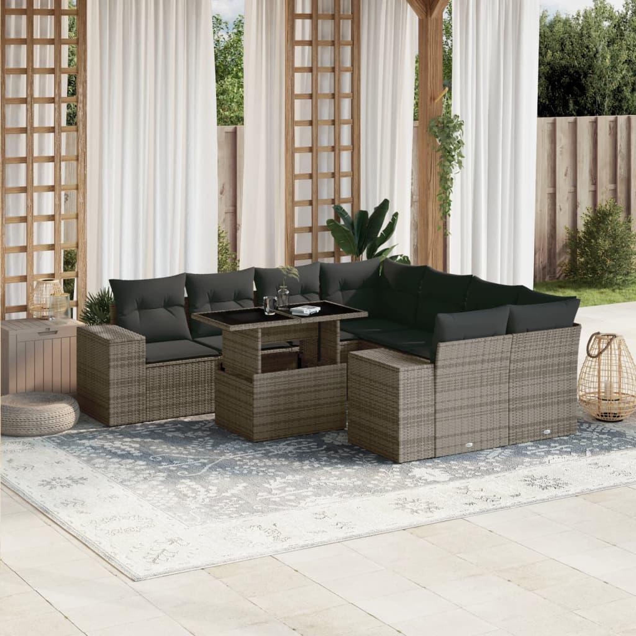 VIDAXL Salon de jardin 9 pcs avec coussins gris resine tressee