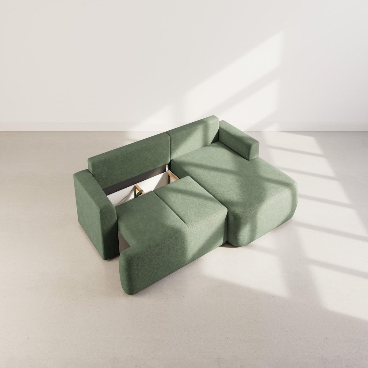 BEST MOBILIER Candela - canapé d'angle droit 4 places - convertible avec coffre - en tissu bouclette