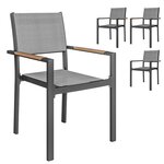 OUTSUNNY Lot de 4 chaises de jardin assise dossier textilène structure alu accoudoirs revêtement PVC effet bois