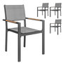 Voir la diapositive 1 : OUTSUNNY Lot de 4 chaises de jardin assise dossier textilène structure alu accoudoirs revêtement PVC effet bois