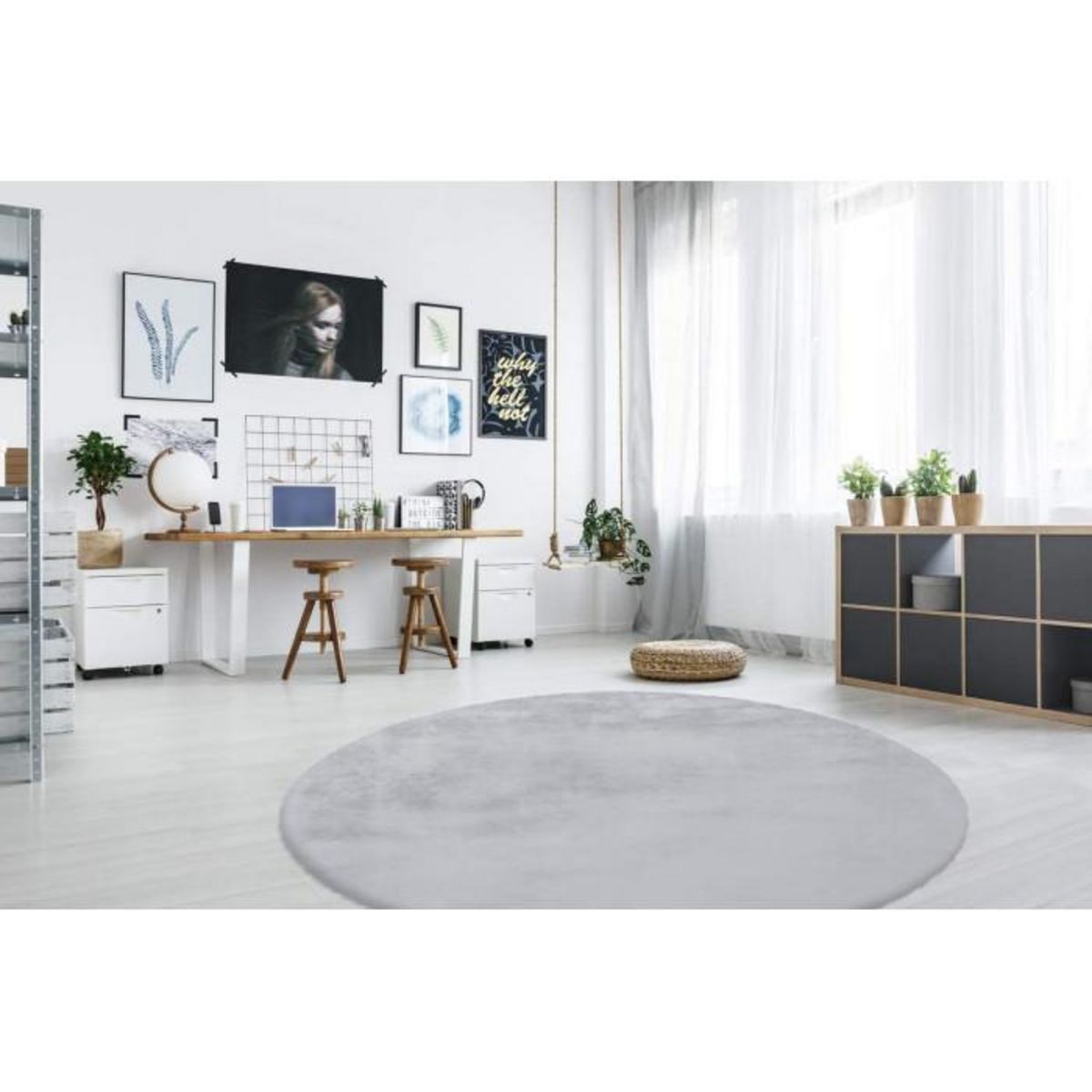 Paris Prix Tapis Rond à Poils Longs  Rabbit  160cm Bleu Gris