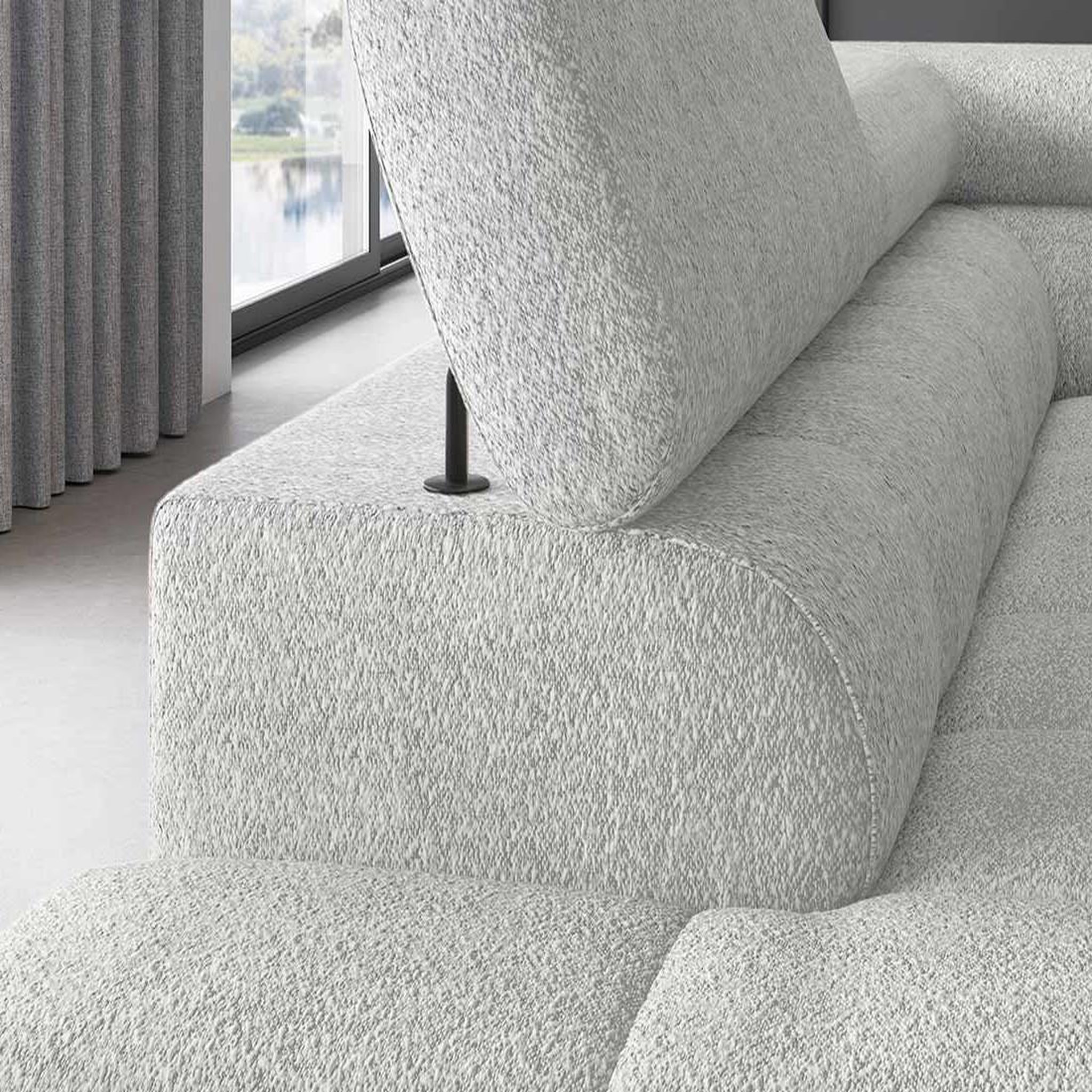 Voir la diapositive 5 : BEST MOBILIER Elisa - canapé d'angle gauche 5 places convertible avec coffre et têtières réglables en tissu bouclette