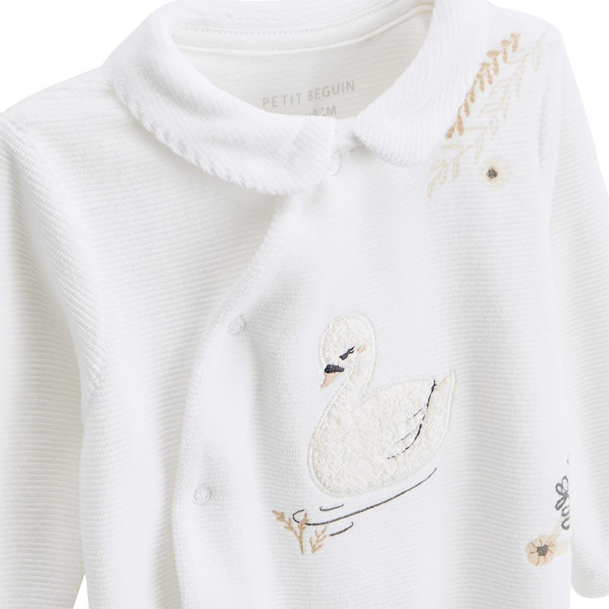 Petit Béguin Pyjama bébé en velours ouverture croisée Perle