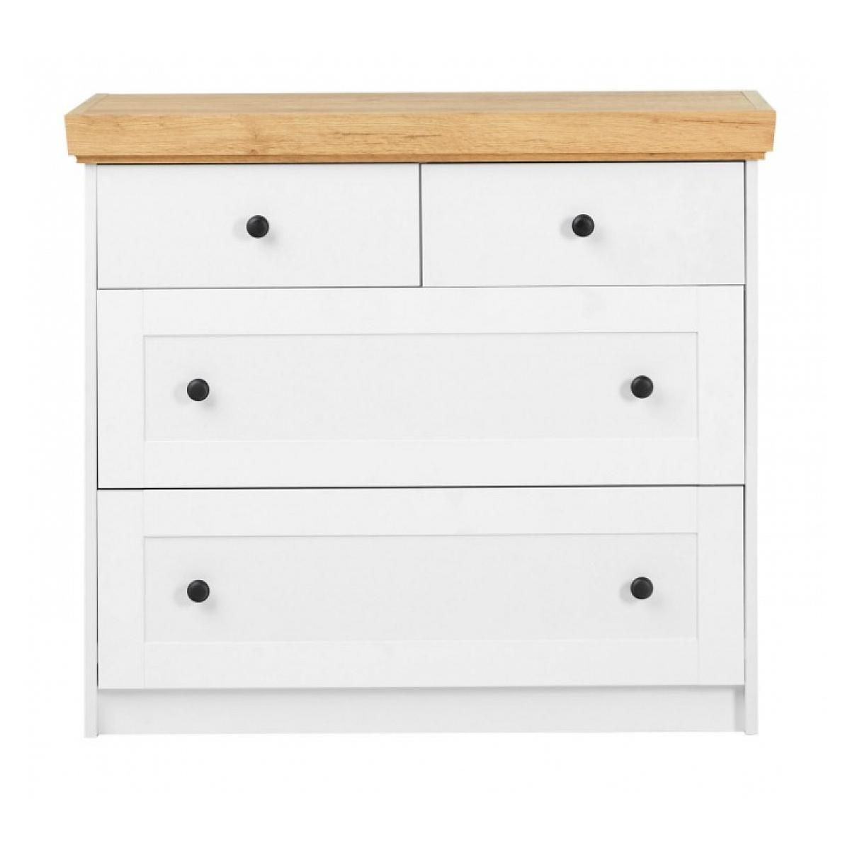 HomeStyle4U Commode Chêne Blanc en Bois Massif avec 4 Tiroirs Sideboard 92,3 x 82 x 41,8 cm