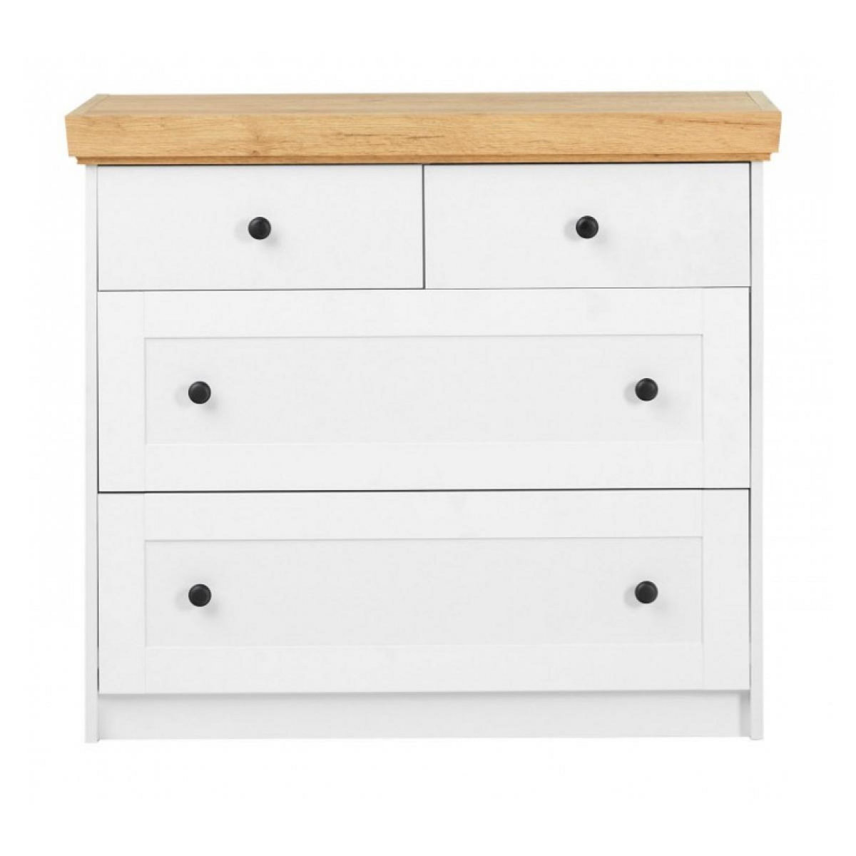 HomeStyle4U Commode Chêne Blanc en Bois Massif avec 4 Tiroirs Sideboard 92,3 x 82 x 41,8 cm