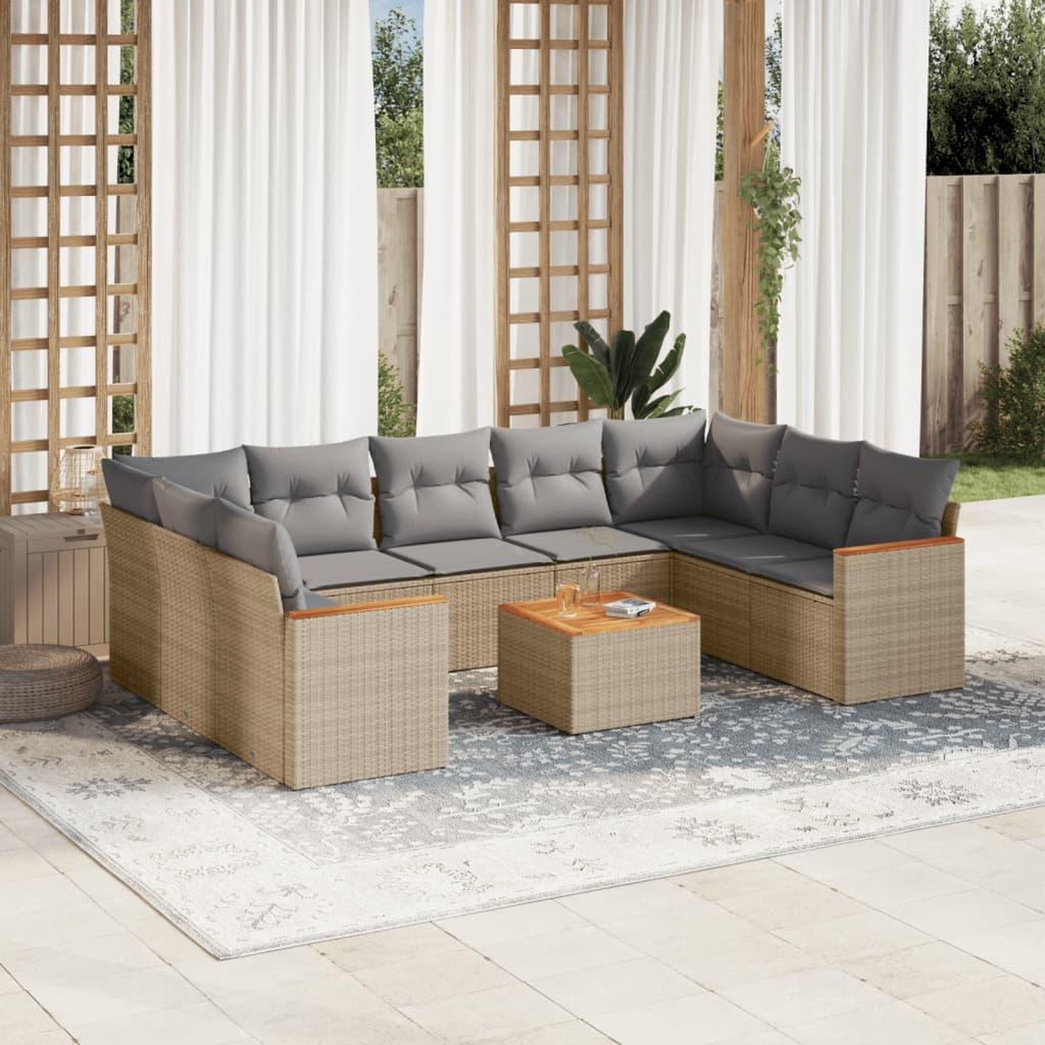 VIDAXL Salon de jardin et coussins 10 pcs melange beige resine tressee