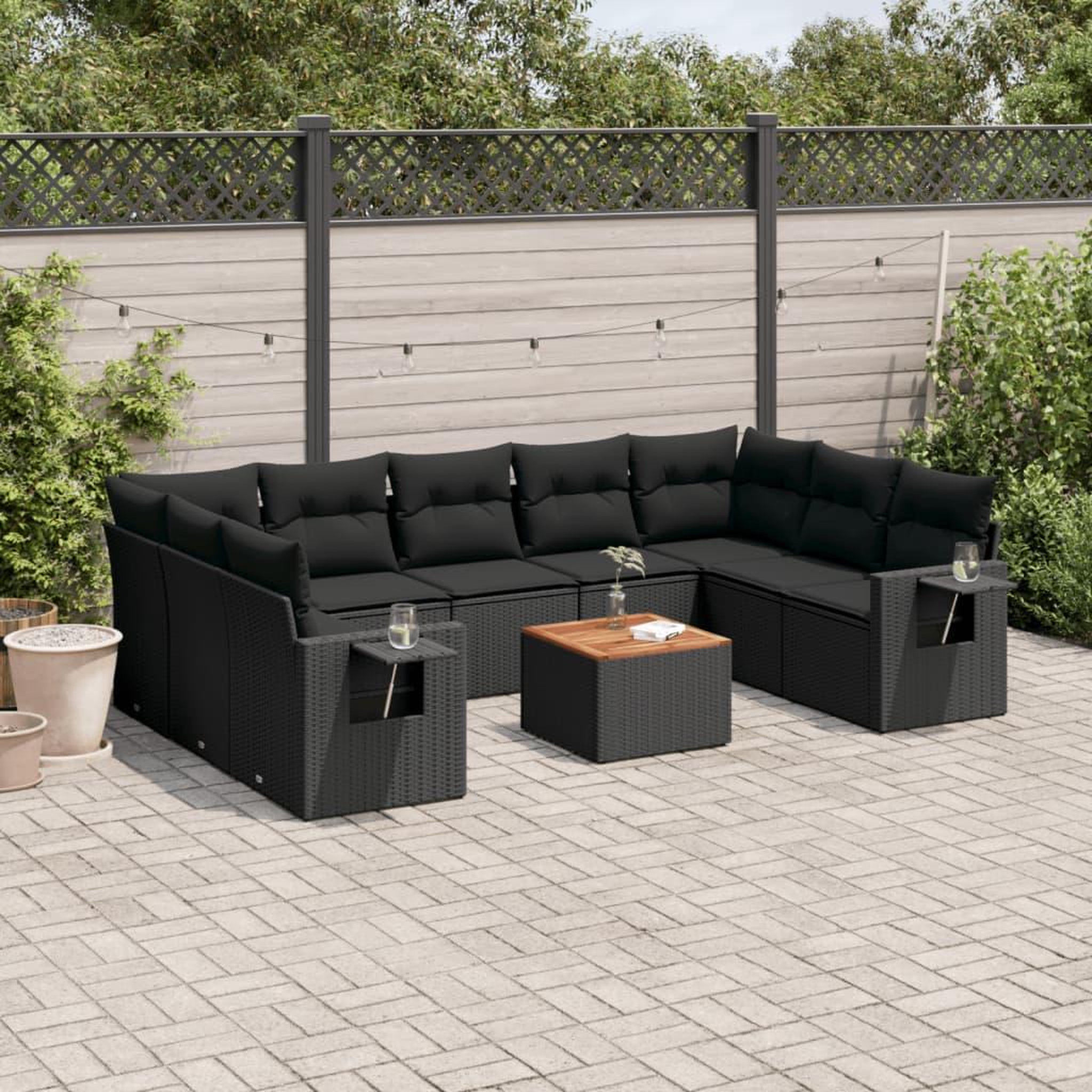 VIDAXL Salon de jardin 10 pcs avec coussins noir resine tressee