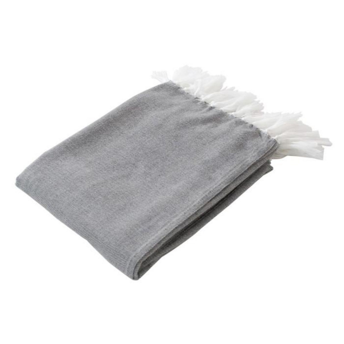 Paris Prix Plaid Uni à Franges  Dobby  130x150cm Gris Clair