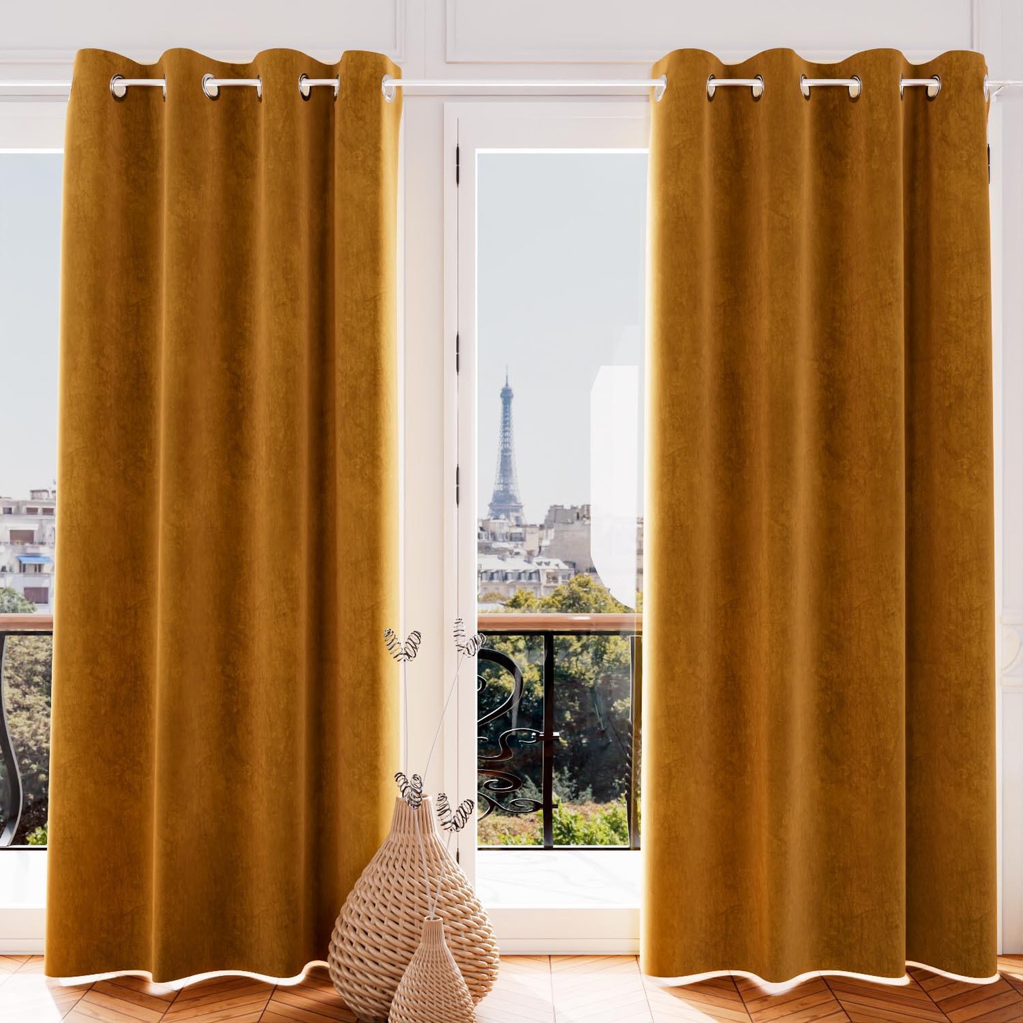 Voir la diapositive 2 : SOLEIL D'OCRE Rideau oeillets en velours VELVET, par Soleil d'ocre
