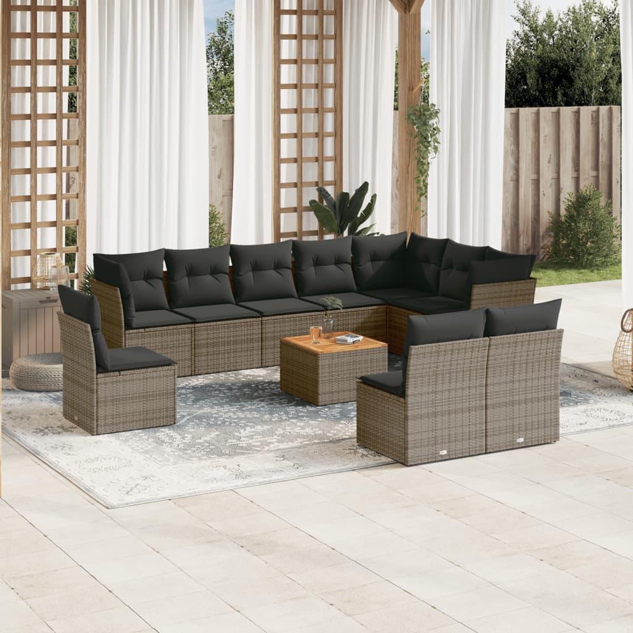 VIDAXL Salon de jardin 11 pcs avec coussins gris resine tressee