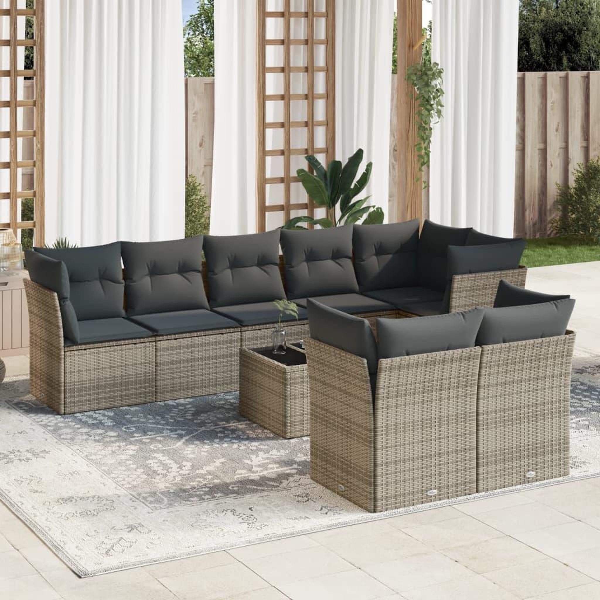 VIDAXL Salon de jardin 9 pcs avec coussins gris resine tressee
