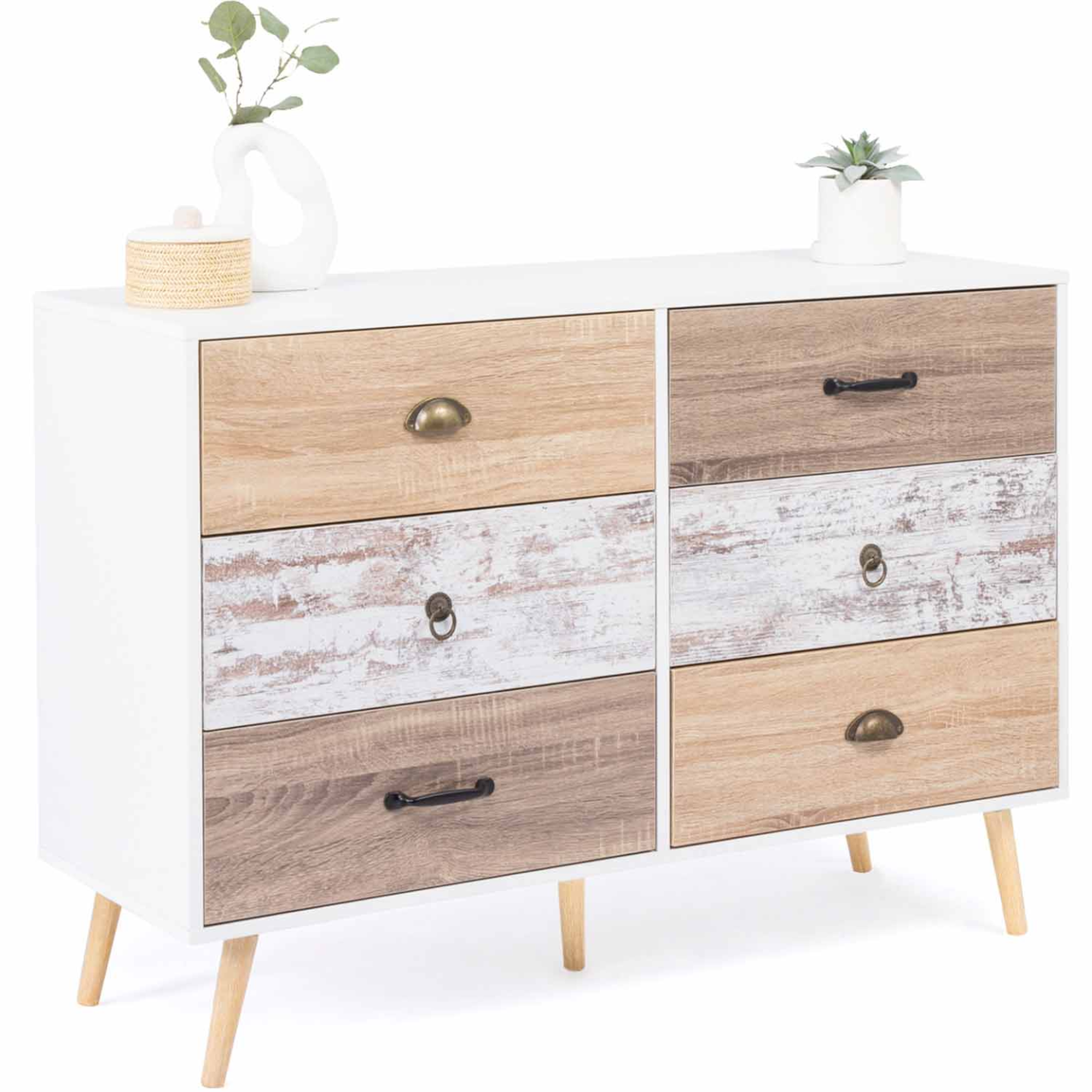 ID MARKET Commode 6 tiroirs bahia 115 cm scandinave