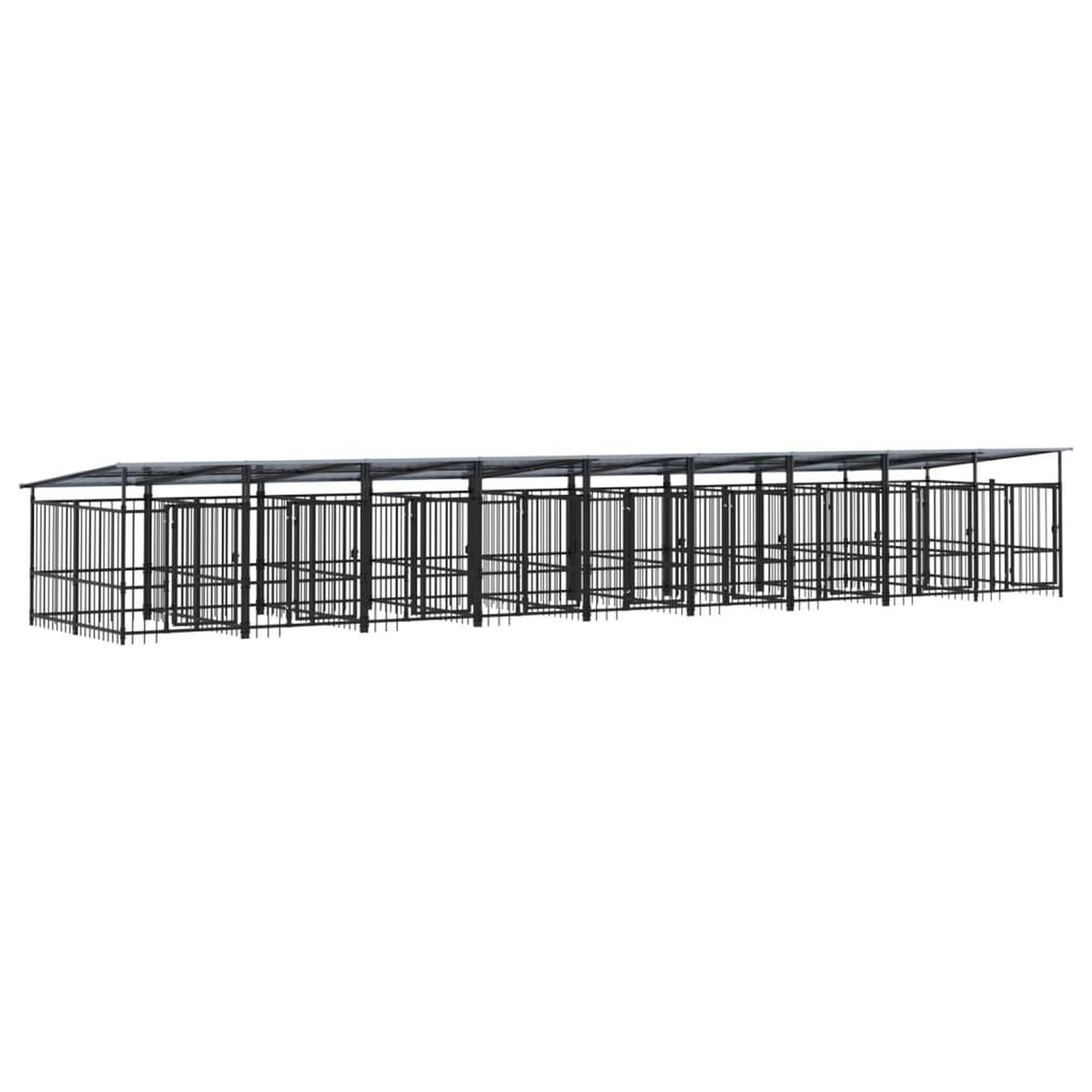 Voir la diapositive 2 : VIDAXL Chenil d'exterieur avec toit pour chiens Acier 16,89 m²
