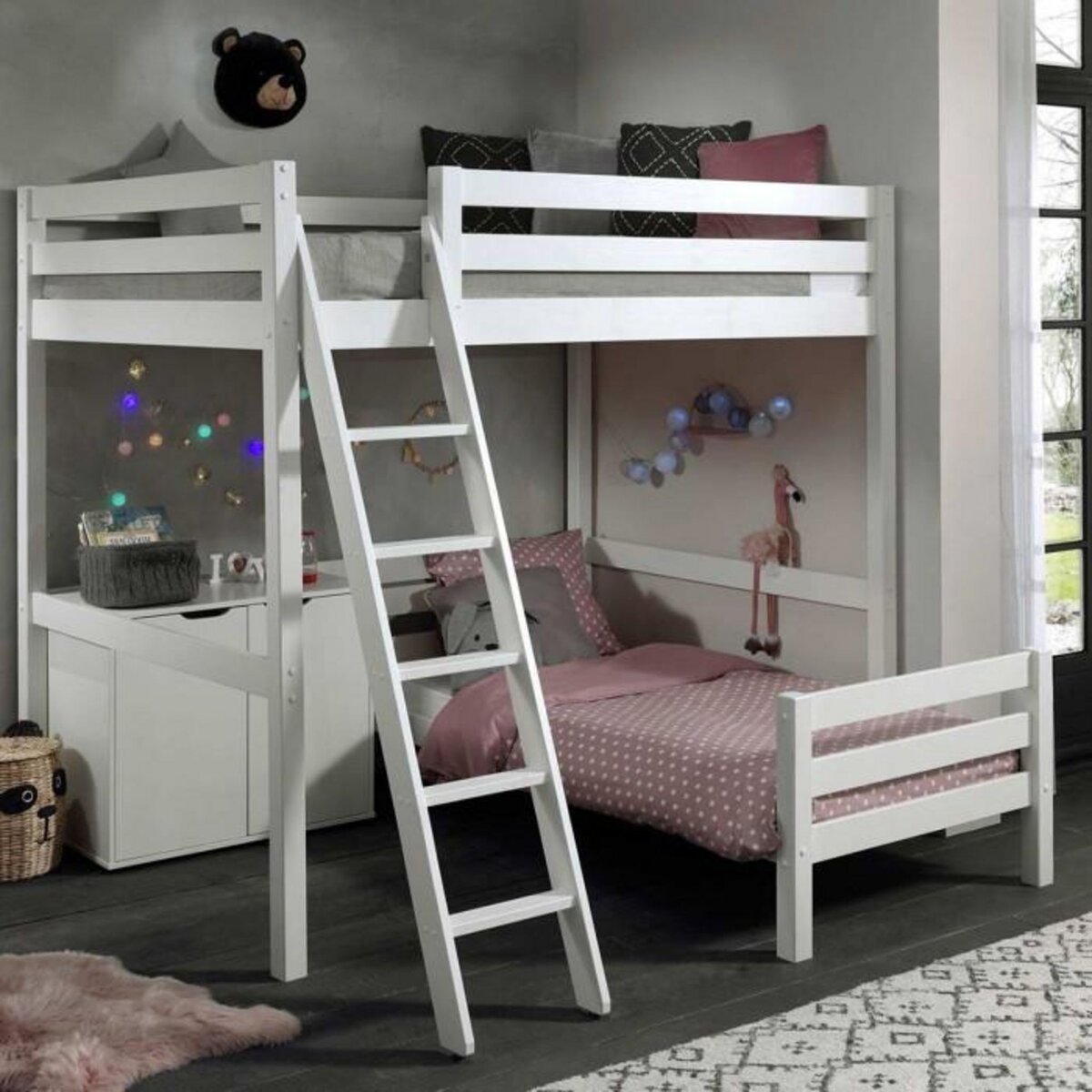 Paris Prix Pack - Lit Mezzanine Enfant, Lit Simple & Commode  Pino  140x200cm Blanc