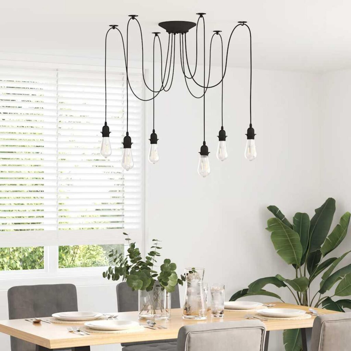 VIDAXL Lampe suspendue avec 6 porte-lampes E27 noir metal