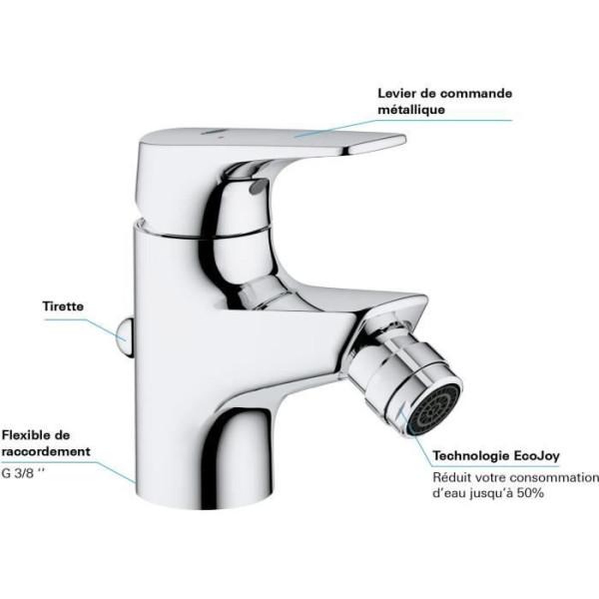 Voir la diapositive 2 : Grohe Mitigeur monocommande bidet - grohe - start flow - hauteur sous bec 46mm - economie d'eau - chromé