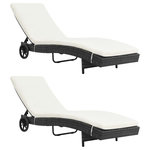 VIDAXL Chaises longues lot de 2 avec roues et coussins Resine tressee