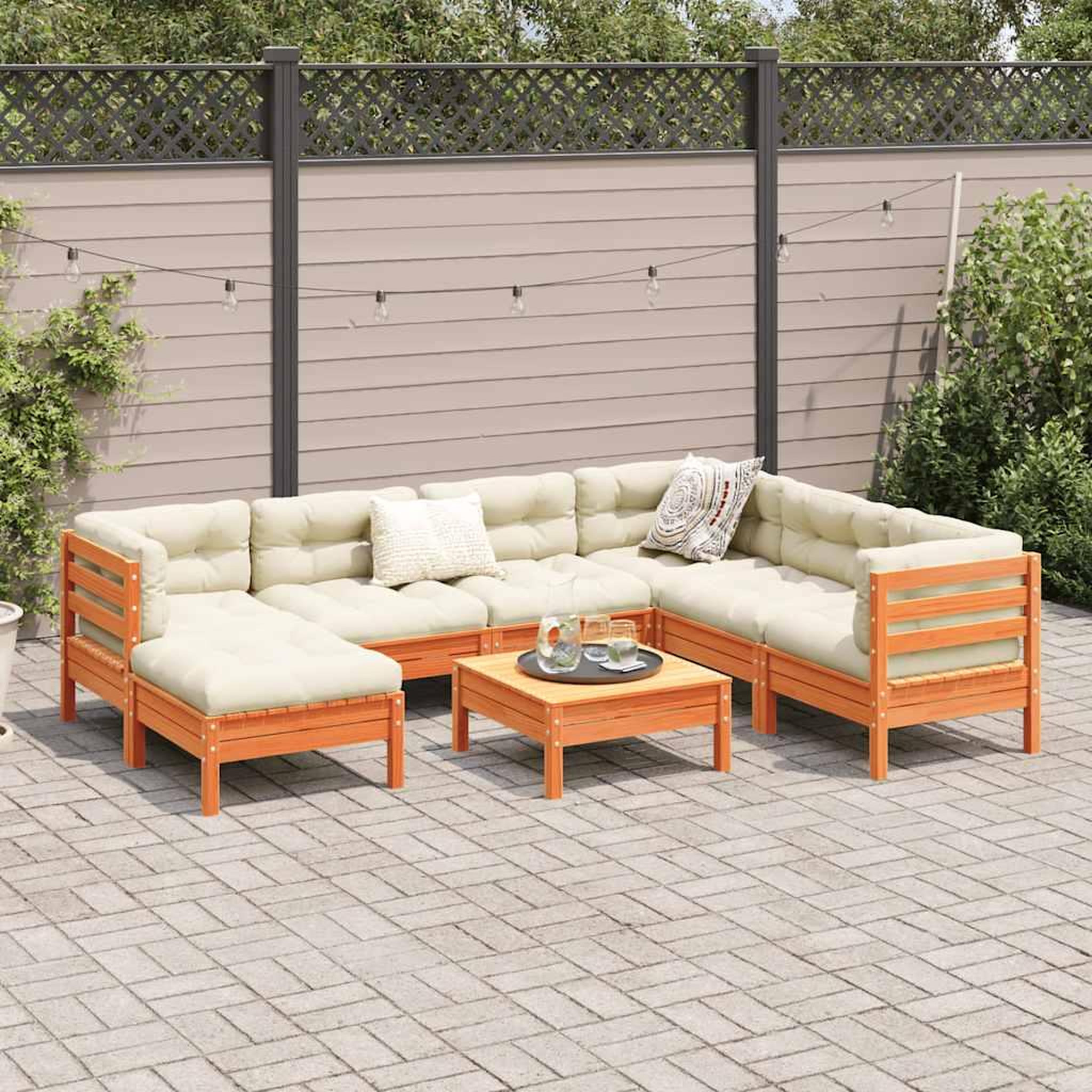 Voir la diapositive 4 : VIDAXL Salon de jardin 8 pcs avec coussins marron cire bois pin massif