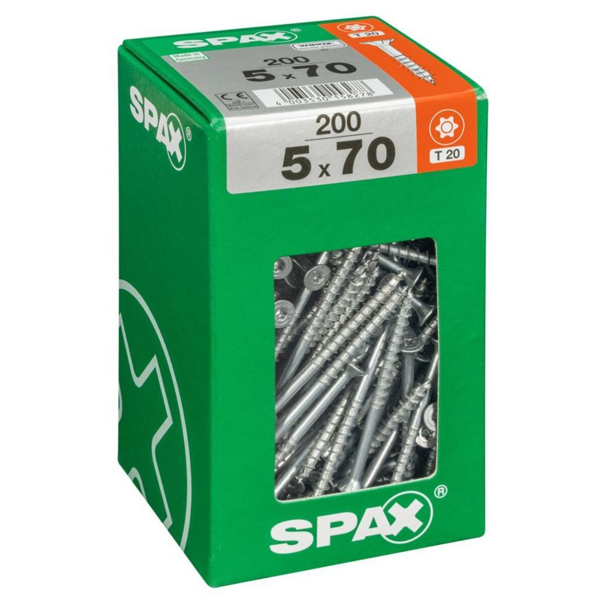 CENTRALE BRICO Lot de 200 vis acier tête fraisée torx SPAX, Diam.5 mm x L.70 mm