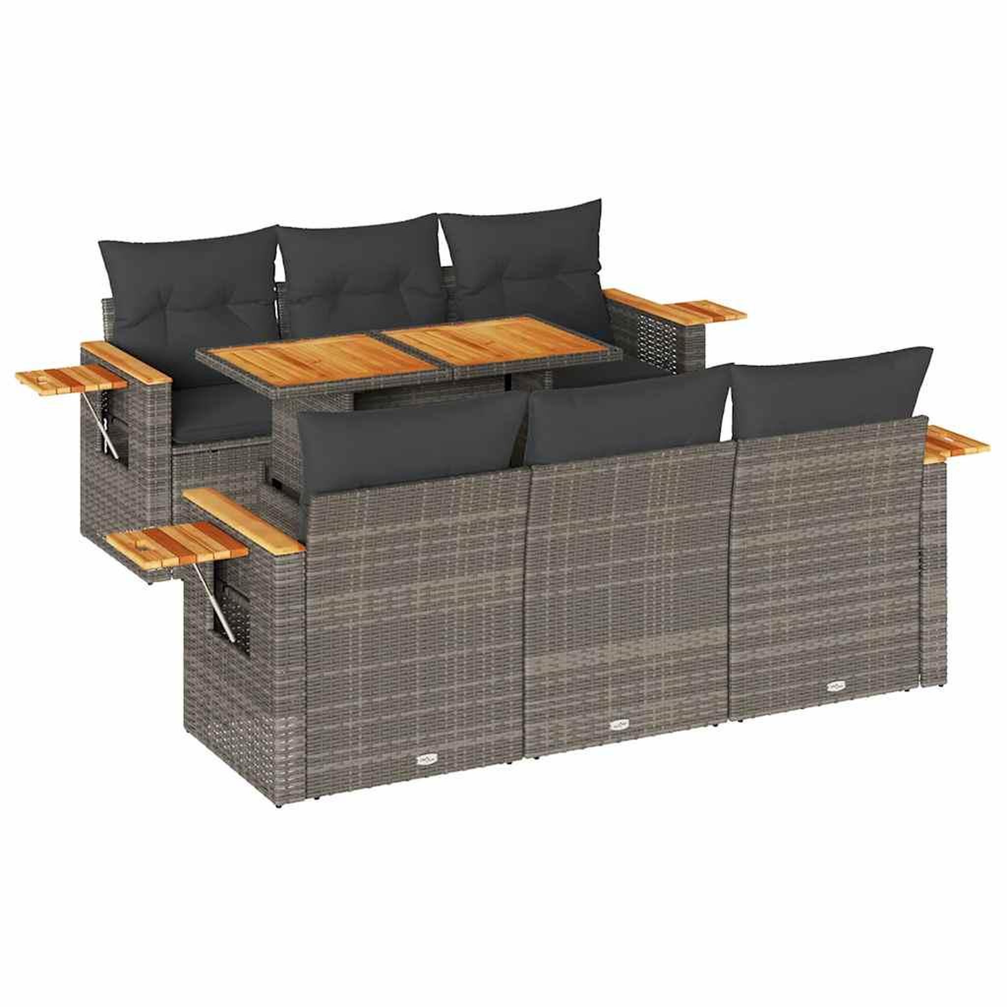 Voir la diapositive 2 : VIDAXL Salon de jardin avec coussins 7 pcs gris resine tressee acacia