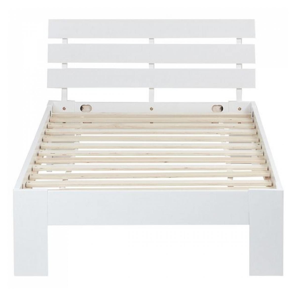 HomeStyle4U Lit 90x200 avec Sommier à Lattes Pin Blanc Sommier Bois Massif