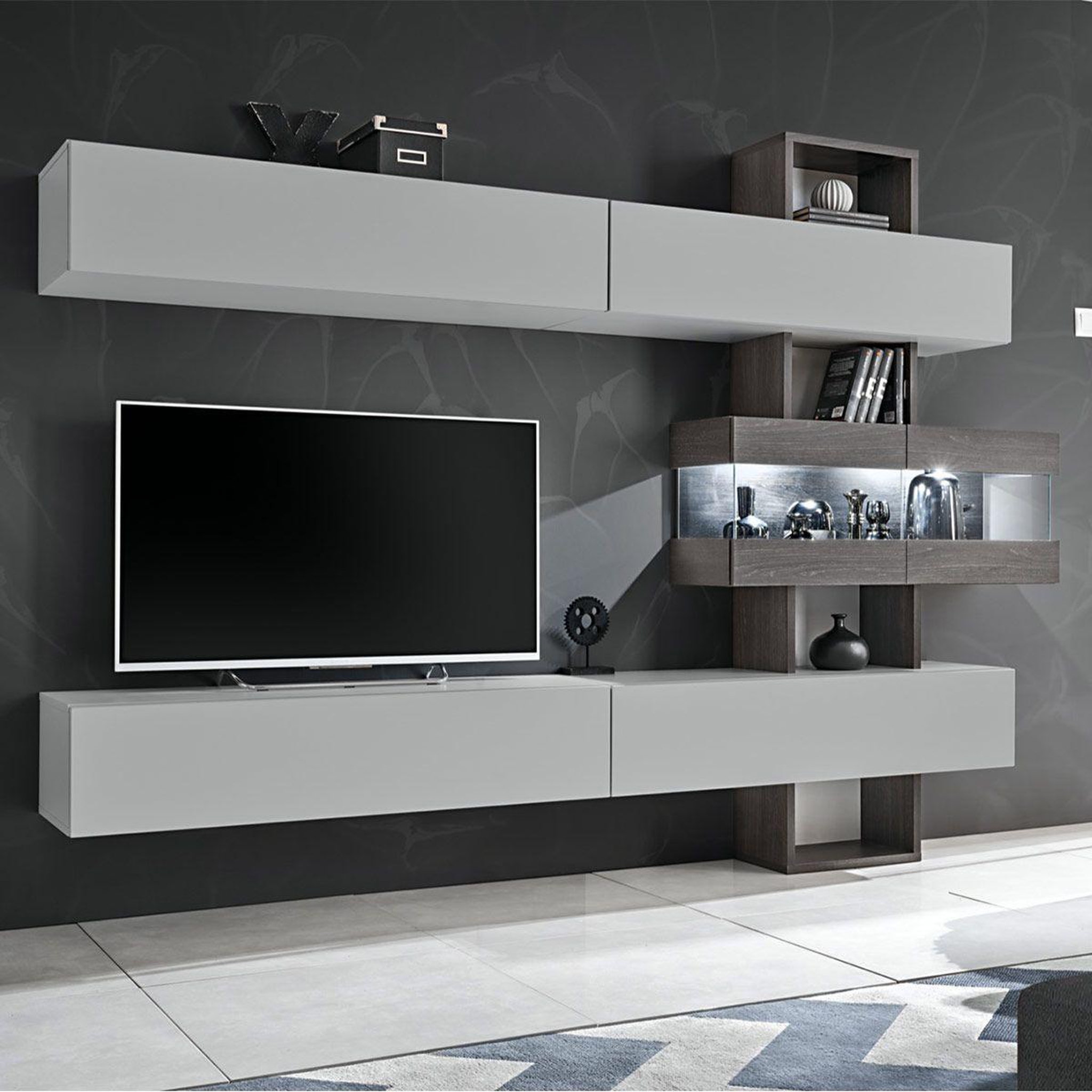 Voir la diapositive 1 : Paris Prix Ensemble meuble tv  tokyo  250cm gris & chêne