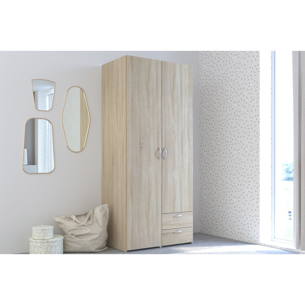 Armoire 2 portes 2 tiroirs L81cm DAISY